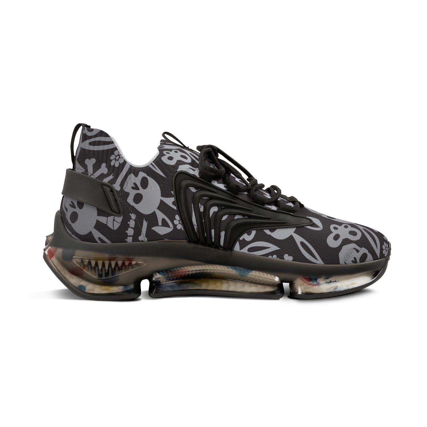 Stylish Men's Mesh Sneakers with Floral Skull Design - Trendy Athletic Footwear for Casual Wear