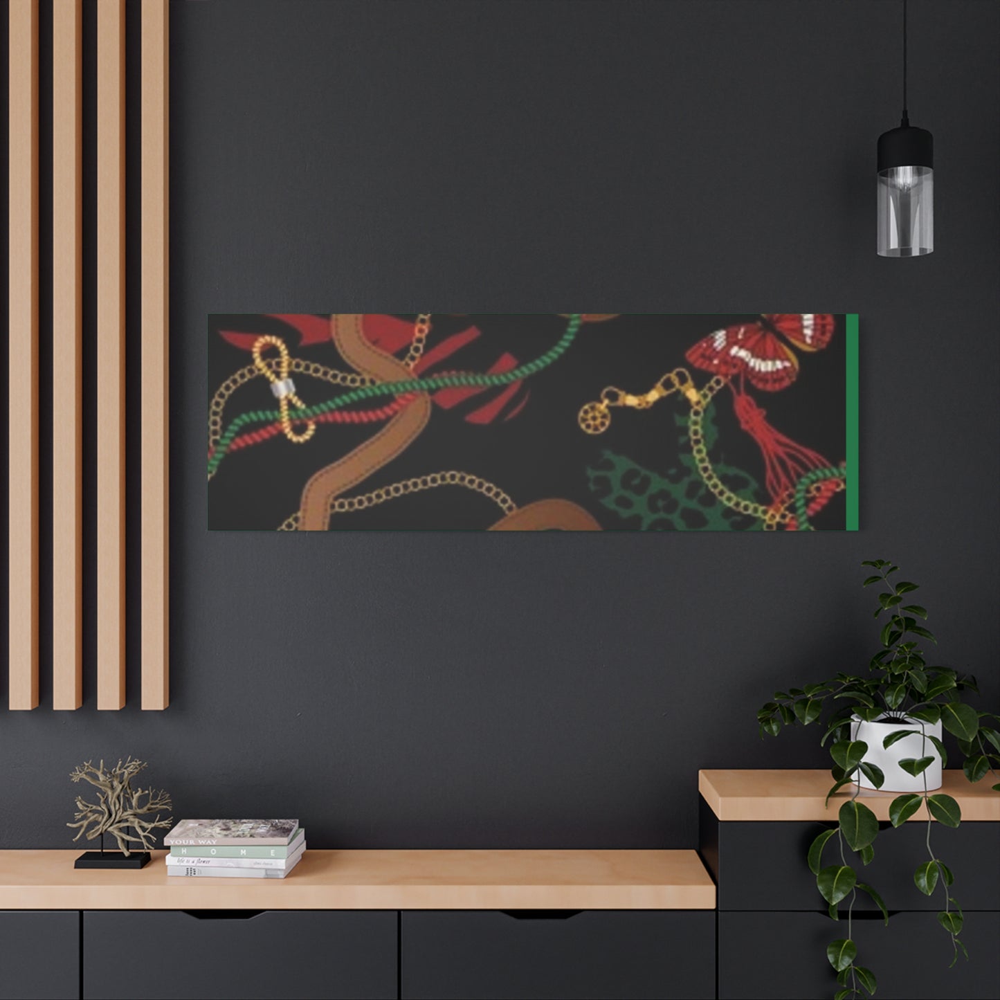Elegant Matte Canvas Wall Art - Unique Mixed Pattern with Butterflies & Chains