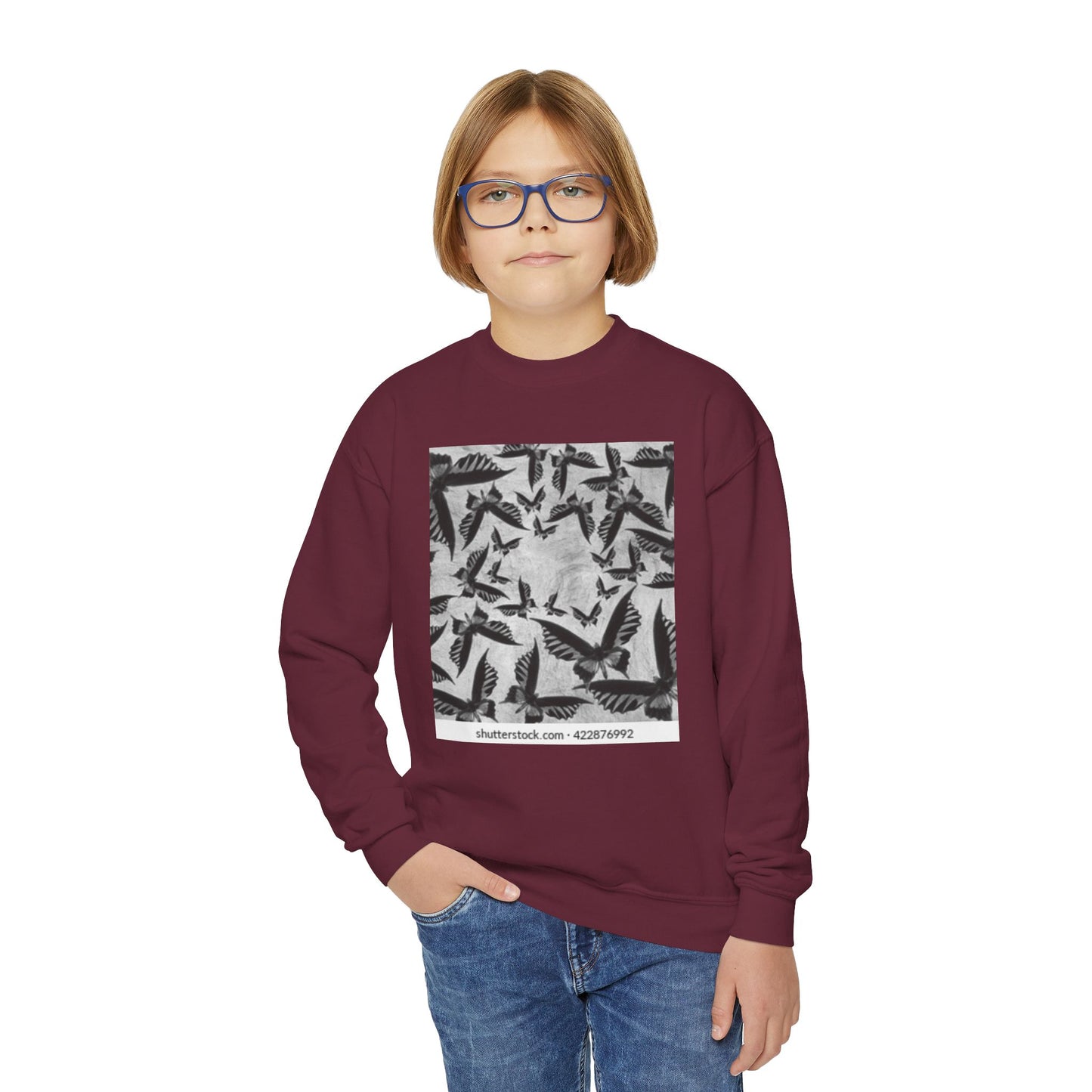 Youth Crewneck Sweatshirt - Stylish Black & White Bird Design
