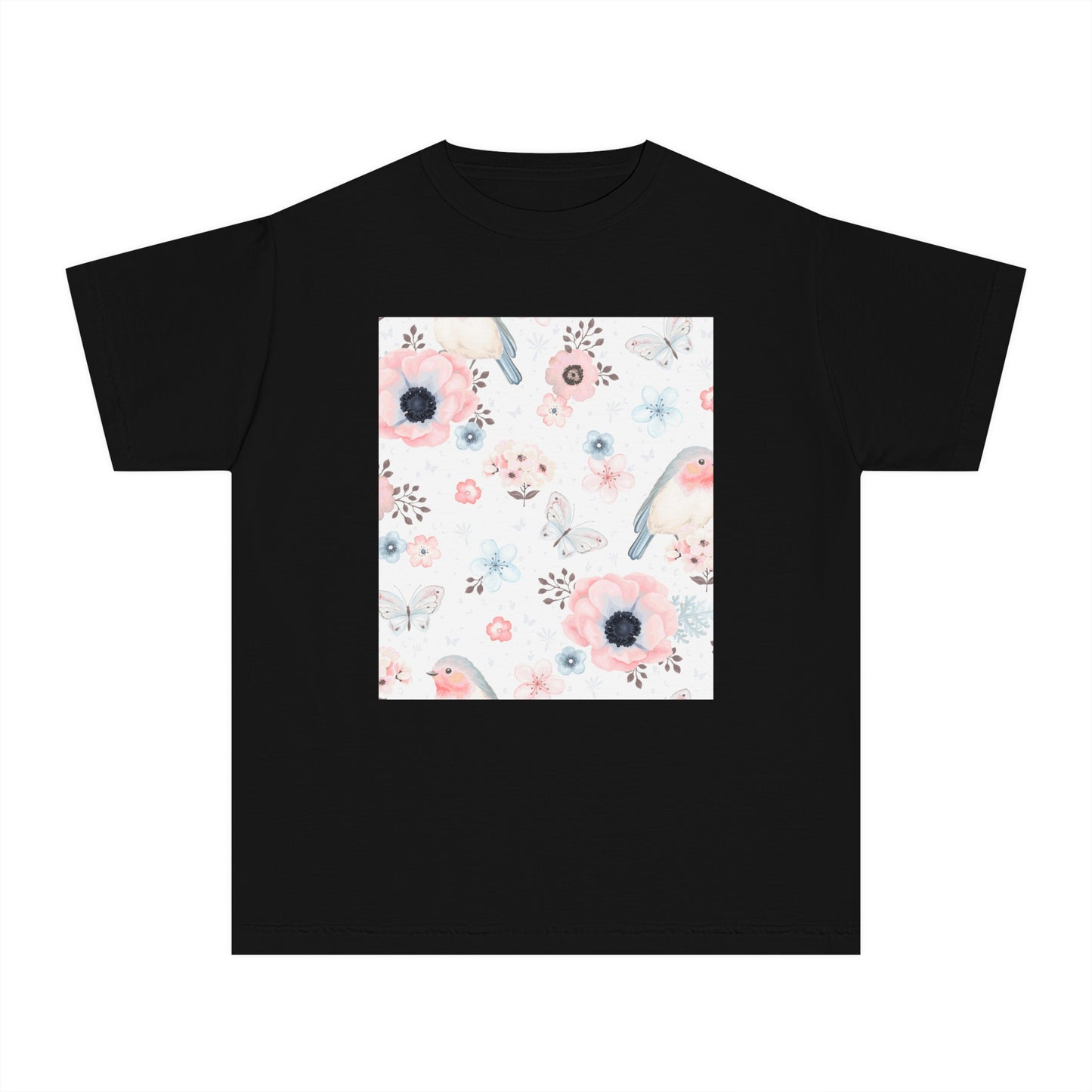 Floral Bird Youth Tee - Soft Midweight T-Shirt for Nature Lovers