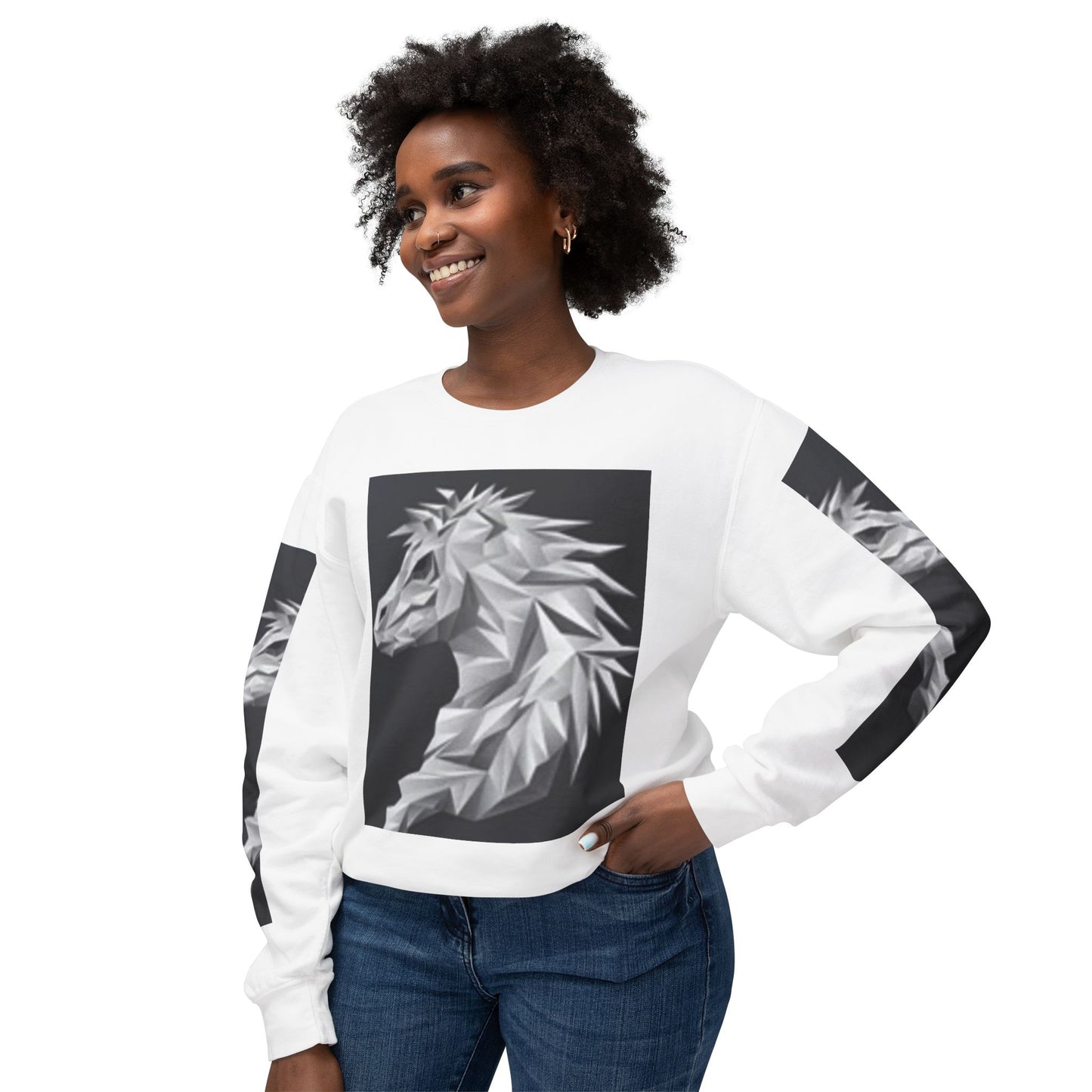Unisex Lightweight Crewneck Sweatshirt - Stylish Geometric Horse Design