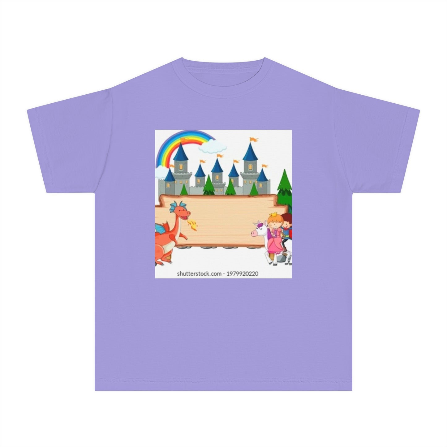 Youth Fantasy Castle Tee - Colorful Dragon & Rainbow Design