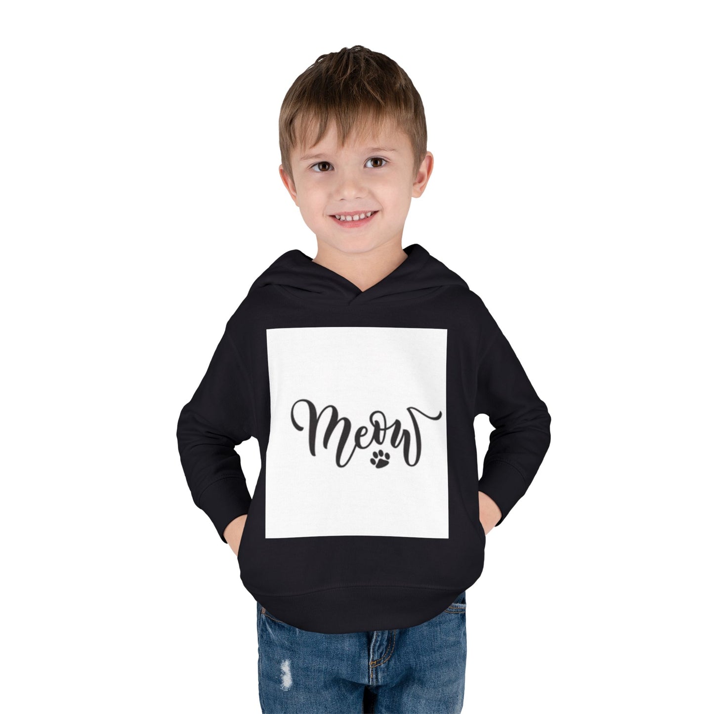 Cute Toddler Pullover Fleece Hoodie - 'Meow' Cat Design