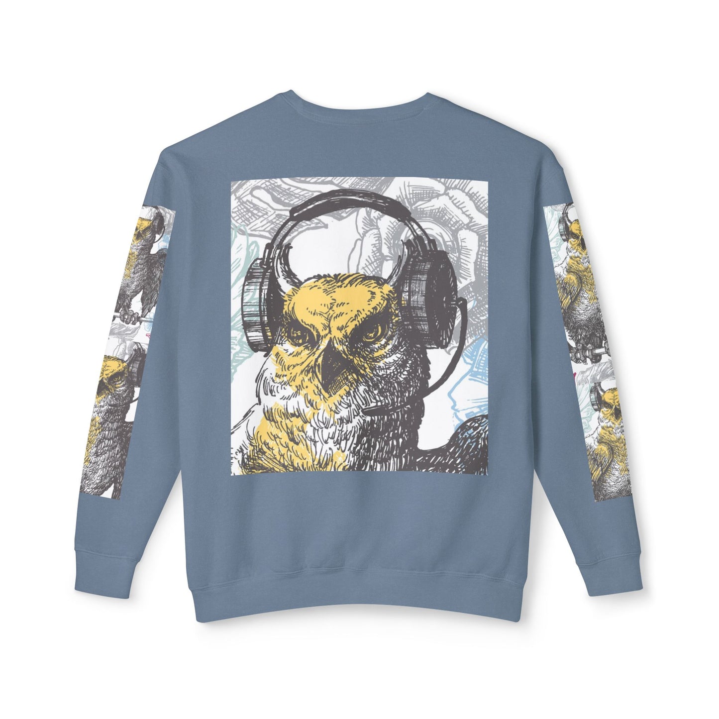 Music Lover's Owl Graphic Crewneck Sweatshirt - Unisex Lightweight Design