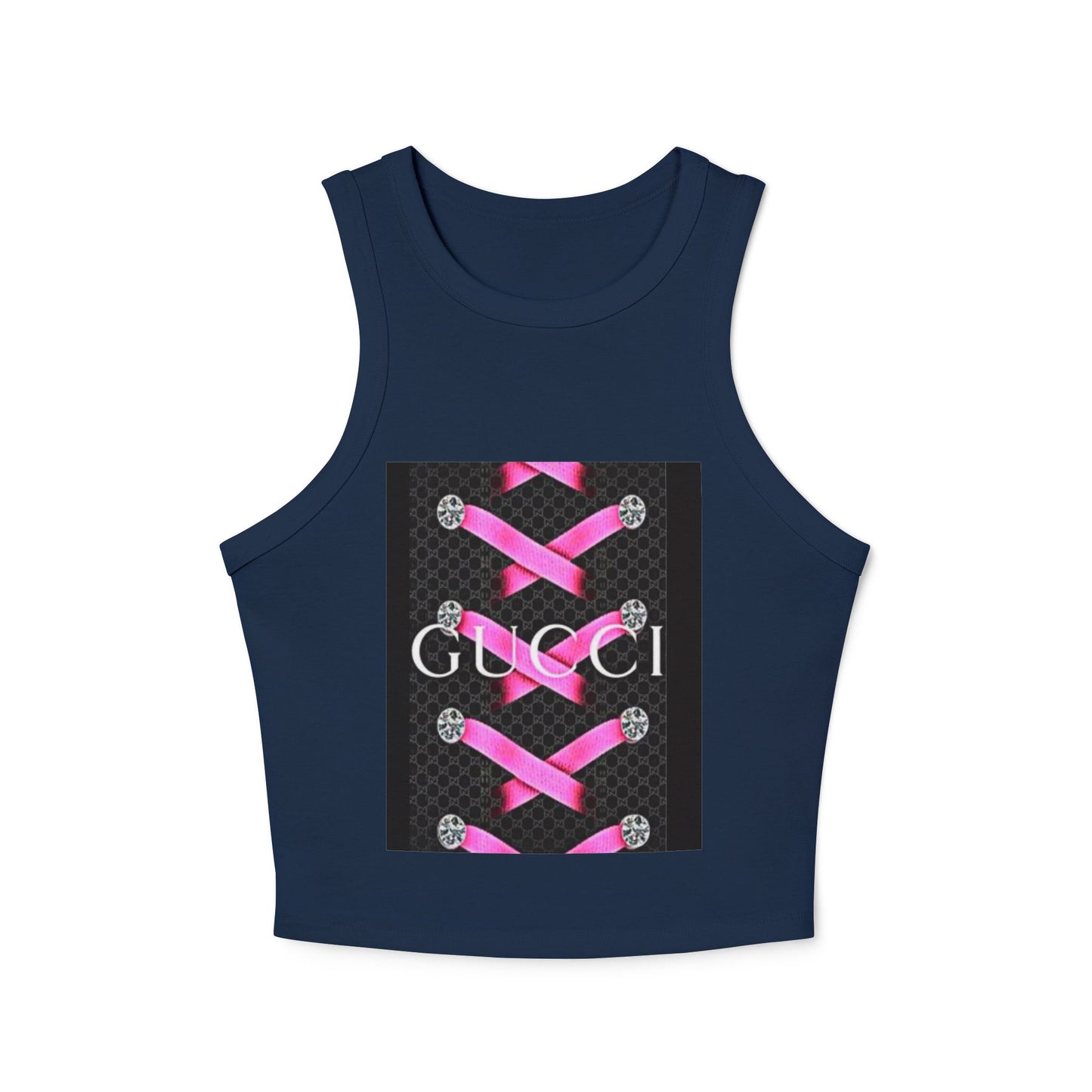 Stylish Women's Micro Rib Racer Tank Top with Pink Laces Design