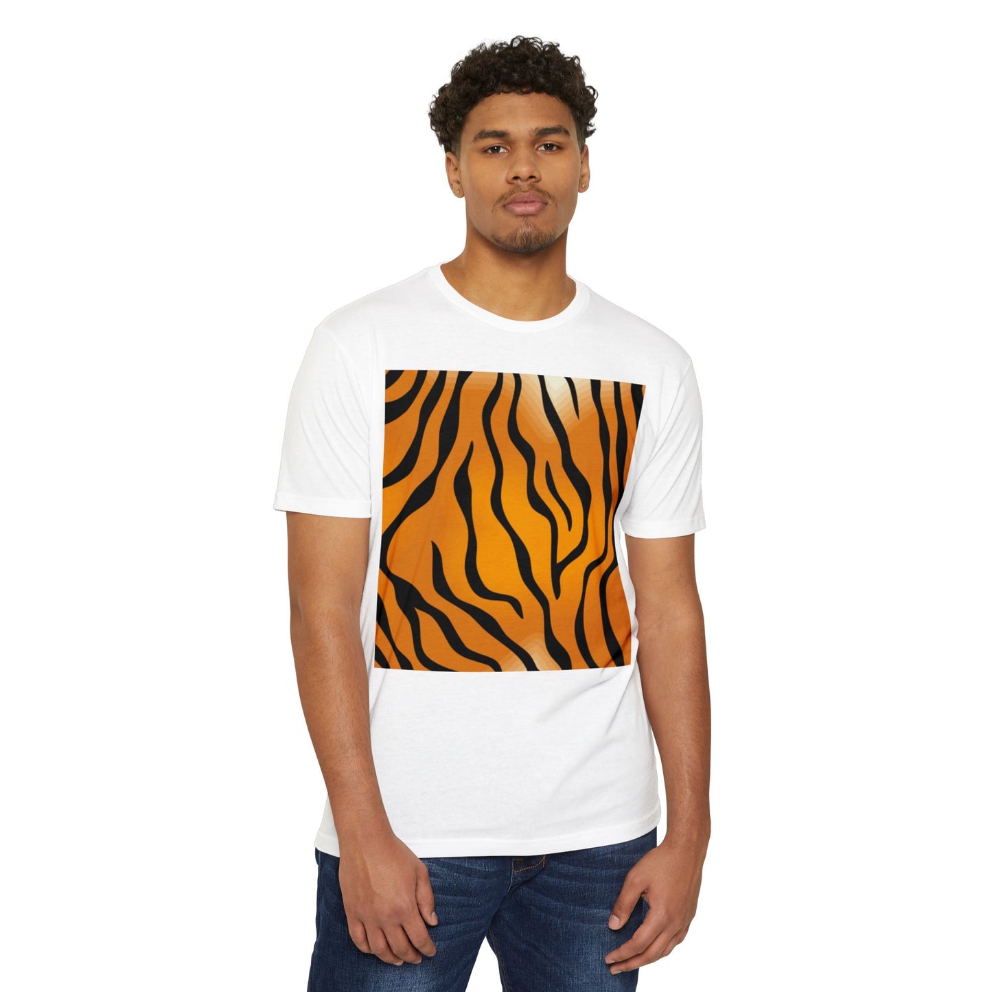 Unisex Tiger Stripe CVC Jersey T-Shirt - Bold Wild Pattern for Casual Wear