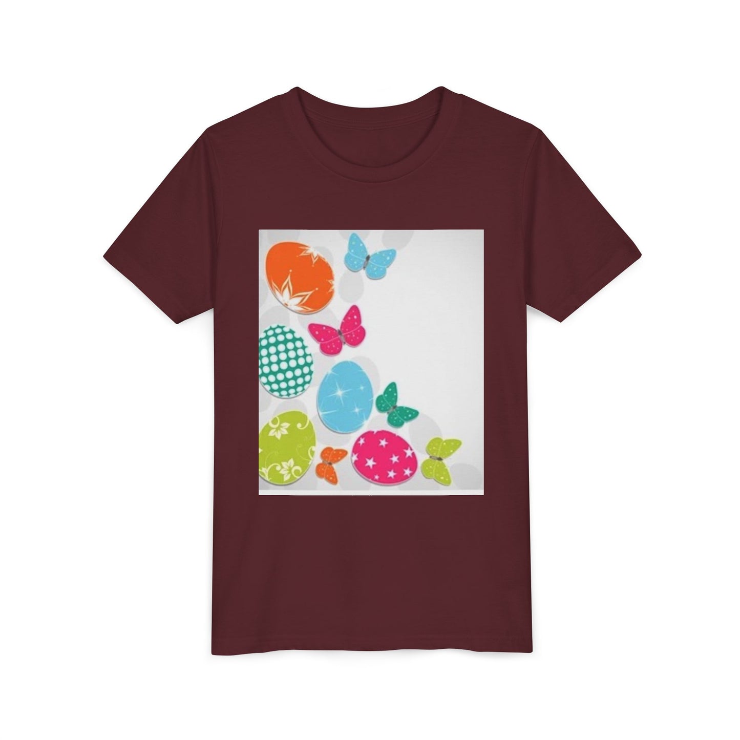 Colorful Butterfly and Egg Youth Tee - Perfect for Spring Celebrations