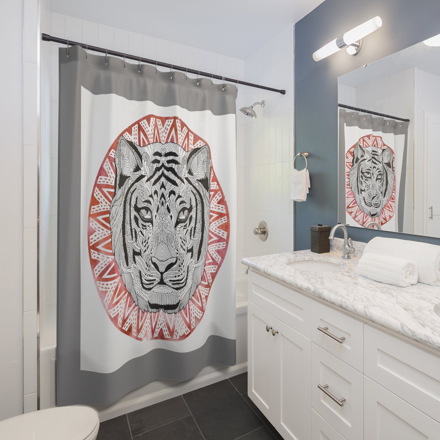 Majestic Tiger Shower Curtain – Bohemian Bathroom Decor
