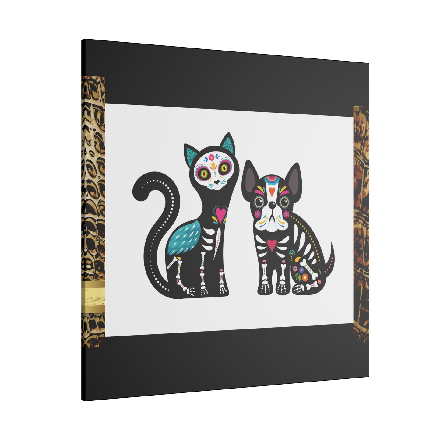 Day of the Dead Pet Canvas Art - Colorful Cat and Dog Wall Decor