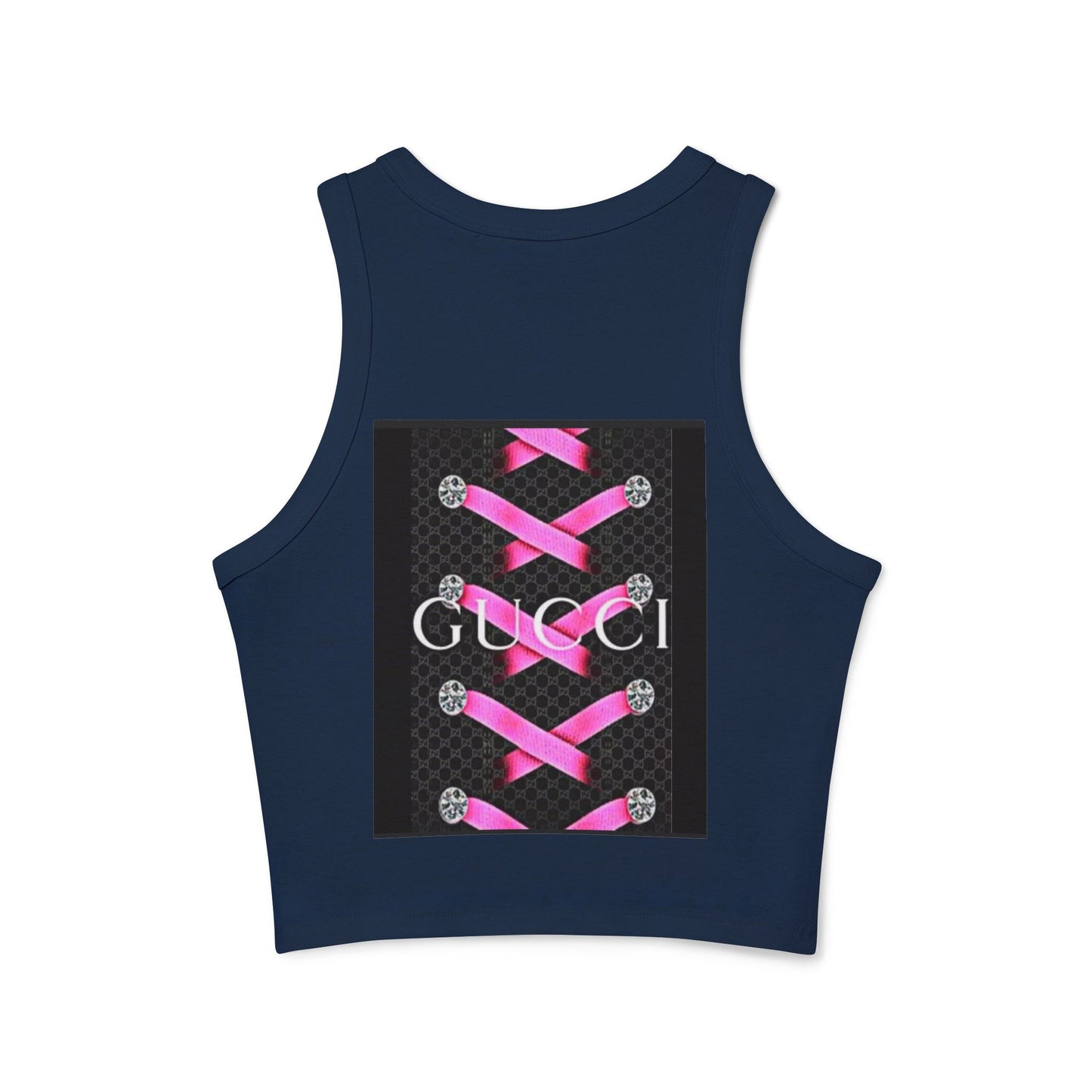 Stylish Women's Micro Rib Racer Tank Top with Pink Laces Design