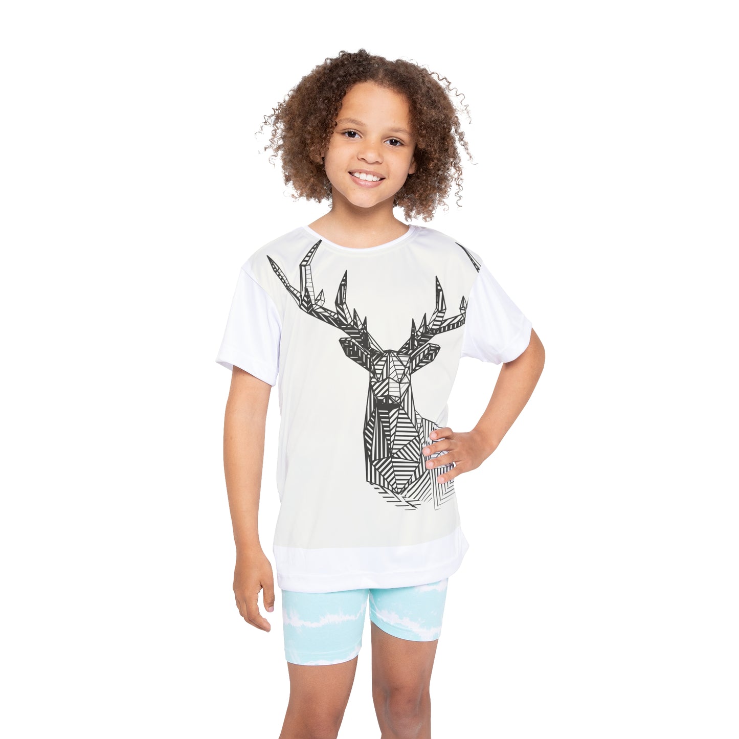 Geometric Deer Kids Sports Jersey - Cool Active Wear for Outdoor Play