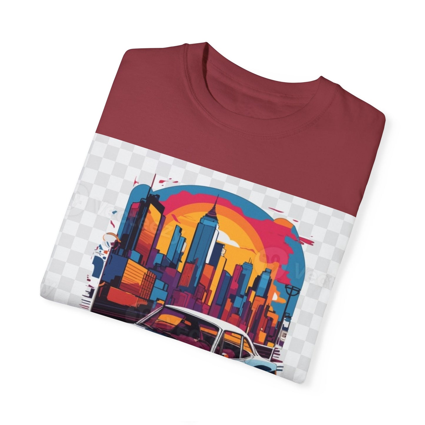 Retro Car Graphic Unisex T-Shirt - Colorful Cityscape Design