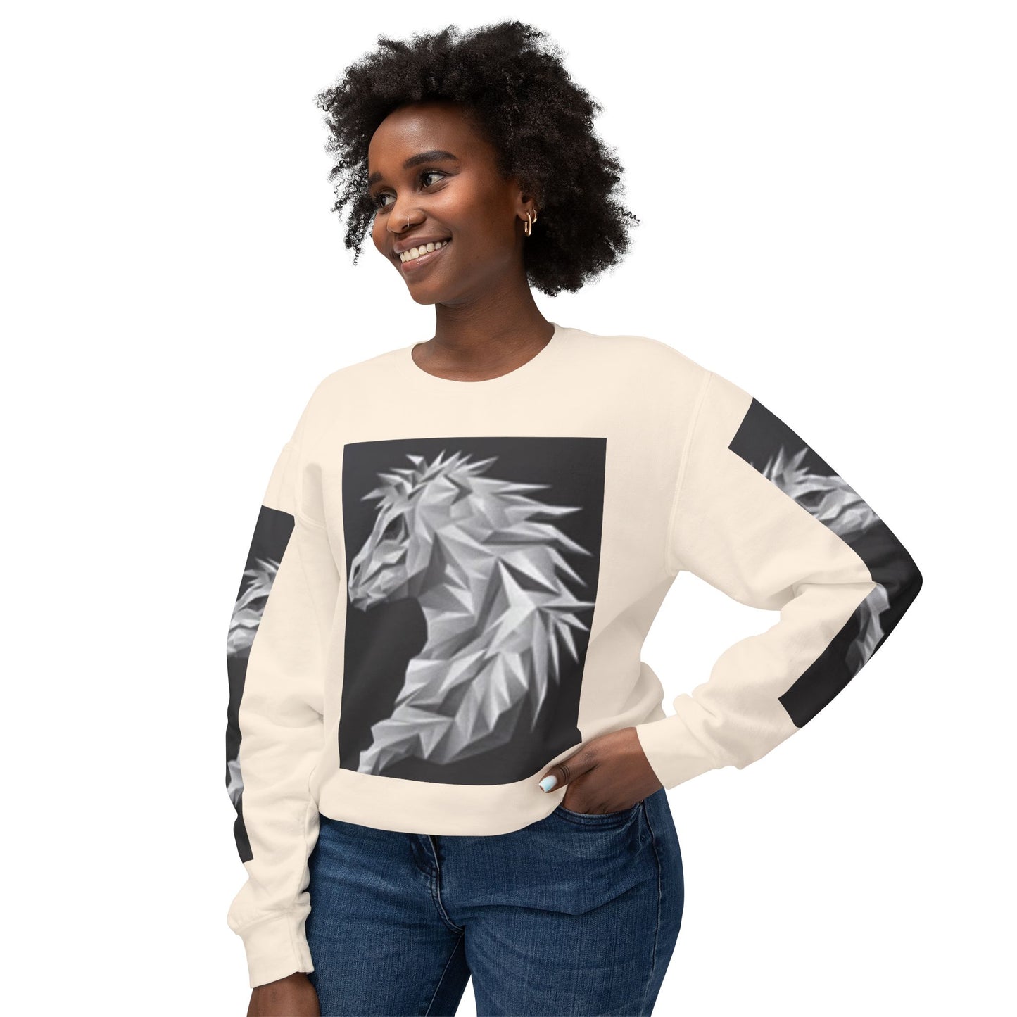 Unisex Lightweight Crewneck Sweatshirt - Stylish Geometric Horse Design