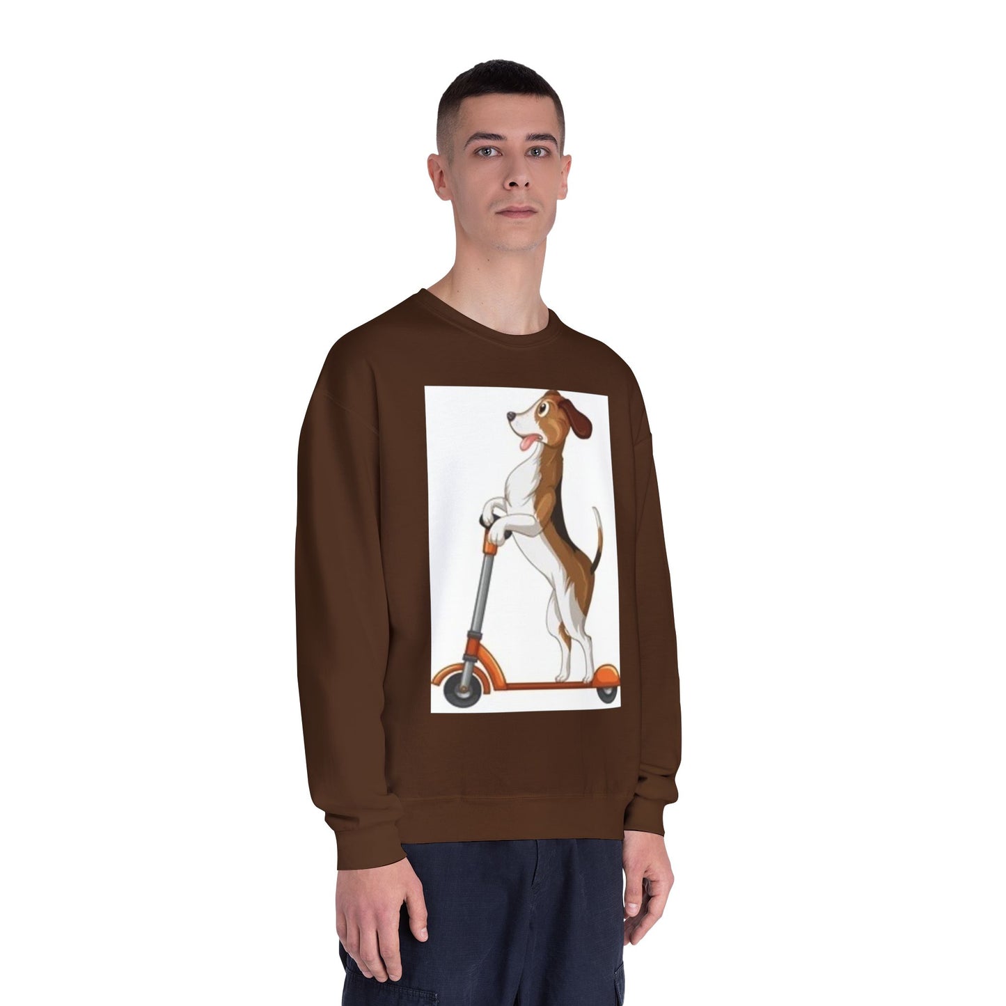 Dog Lover Crewneck Sweatshirt - Fun Beagle on Scooter Design