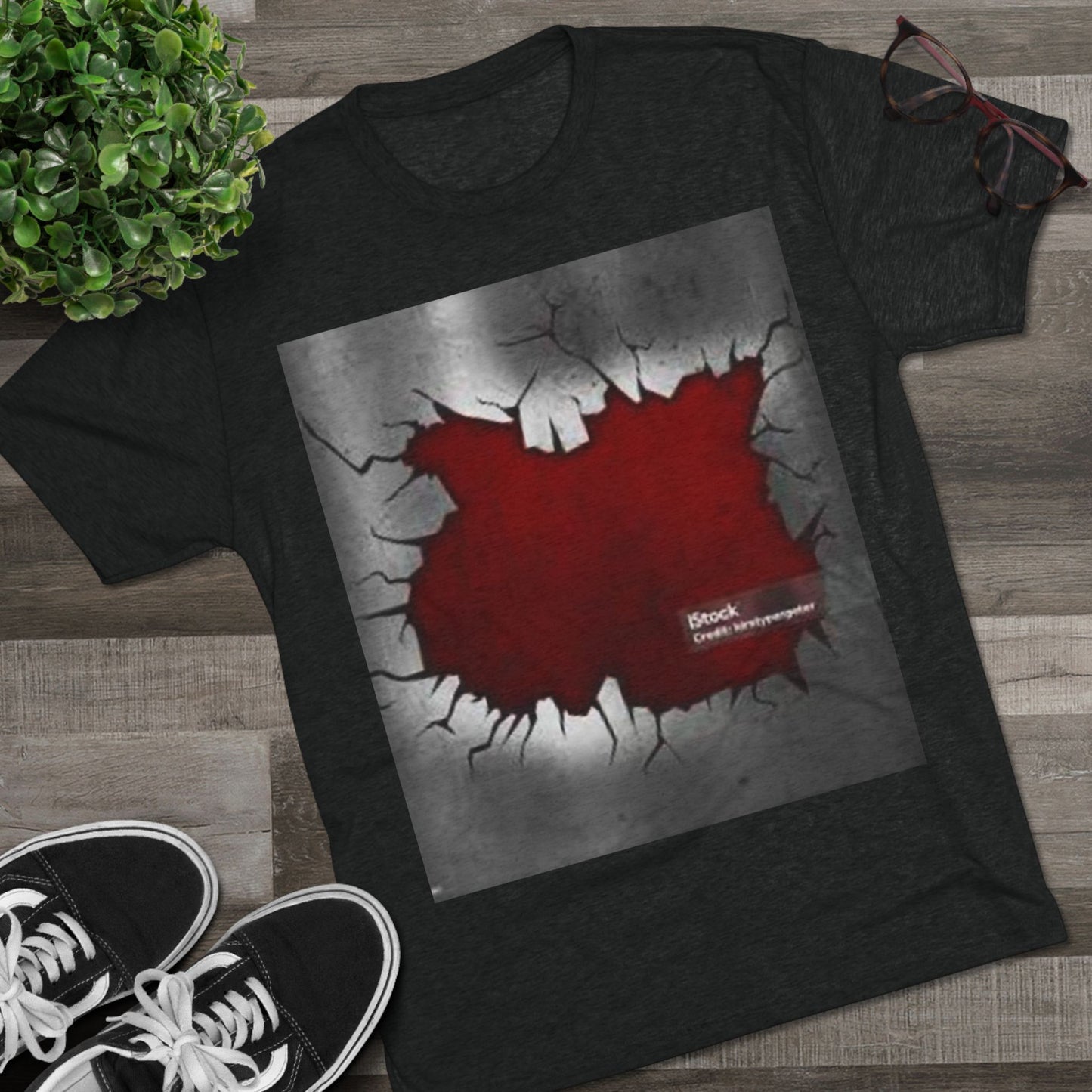 Bold Graphic Unisex Tri-Blend Crew Tee - Edgy Cracked Wall Design