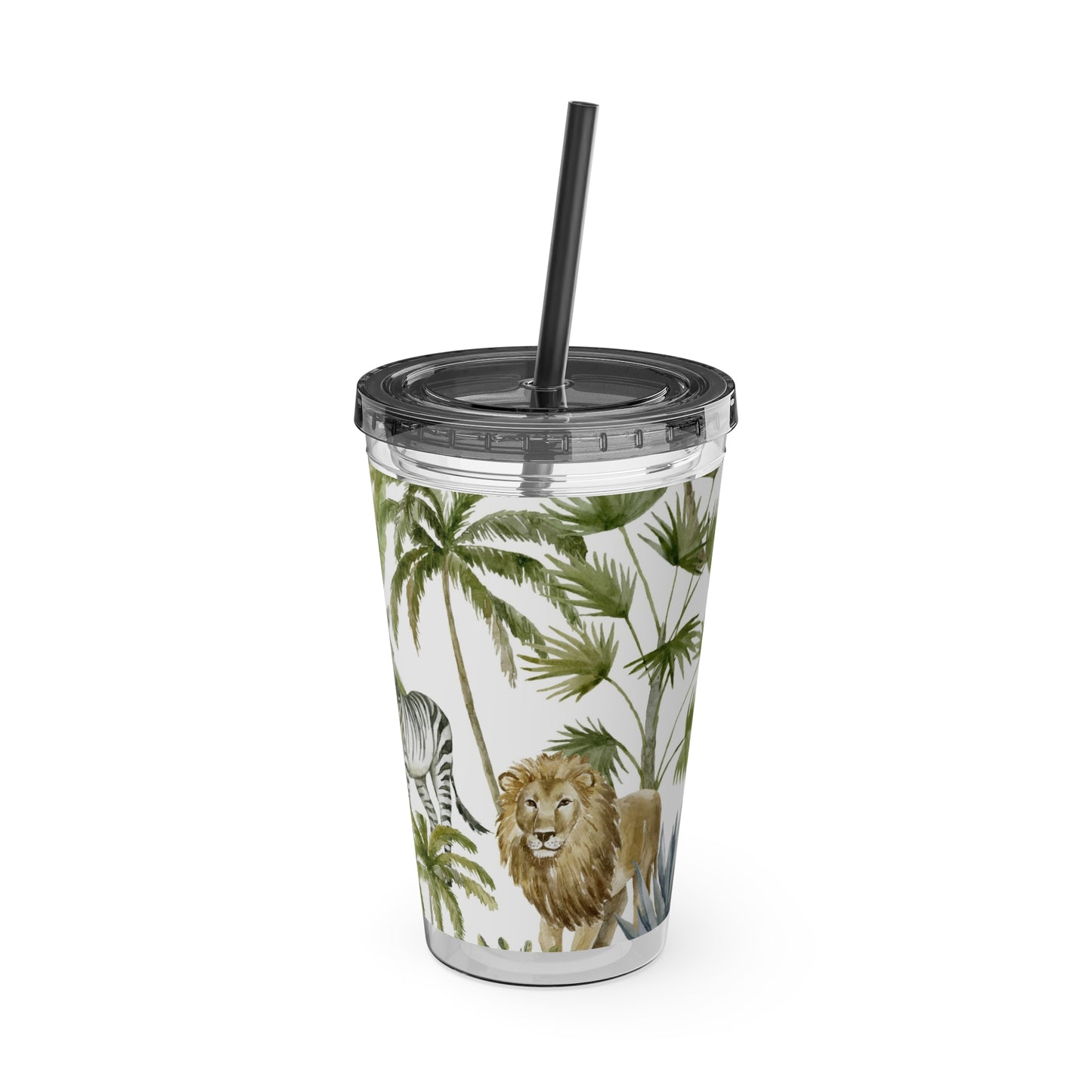 Sunsplash Jungle Tumbler with Straw - 16oz Tropical Wildlife Drinkware