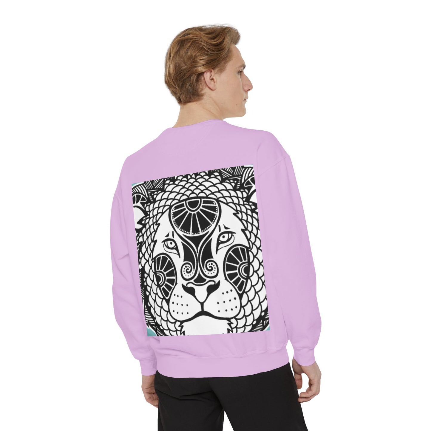 Bohemian Lion Unisex Garment-Dyed Sweatshirt - Cozy & Stylish Animal Graphic Tee for Nature Lovers