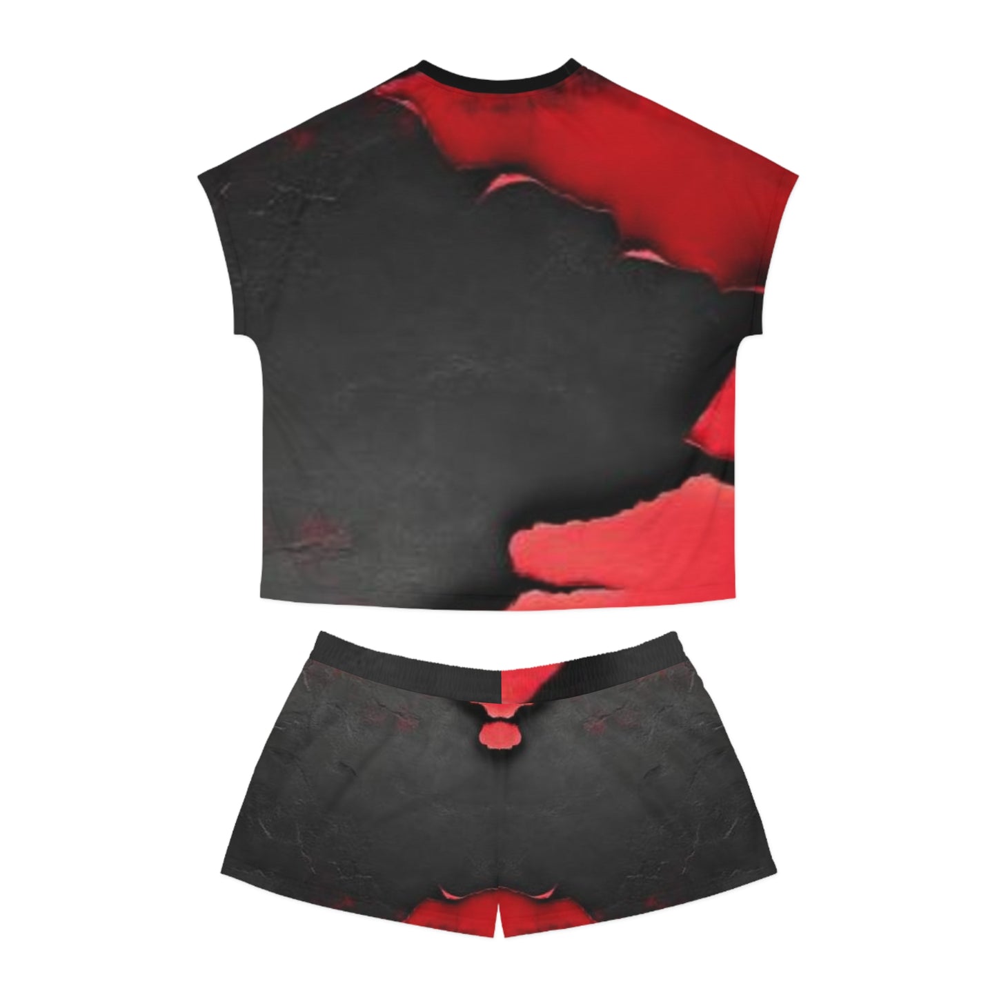 Women's Short Pajama Set - Edgy Black & Red Design for Cozy Nights