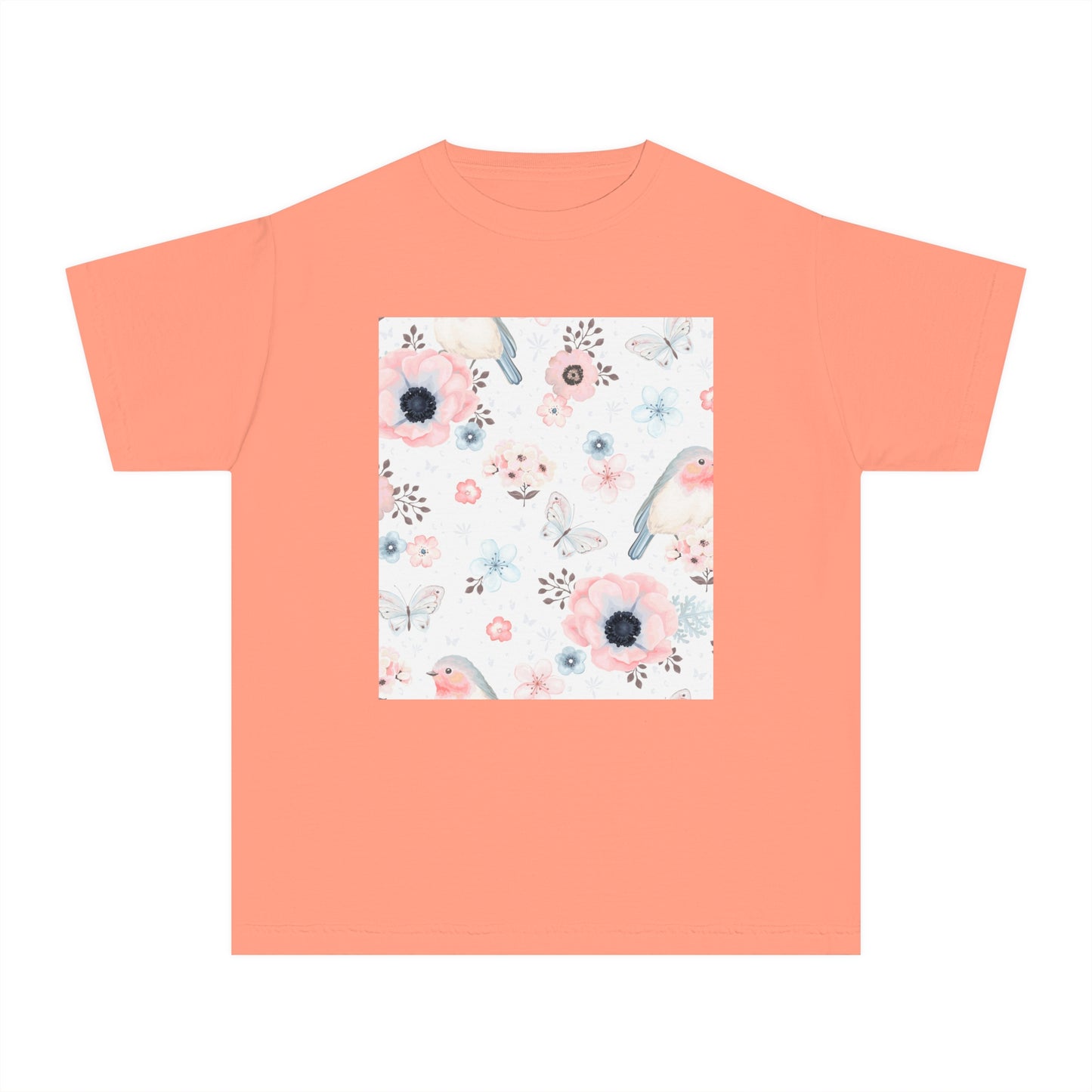 Floral Bird Youth Tee - Soft Midweight T-Shirt for Nature Lovers
