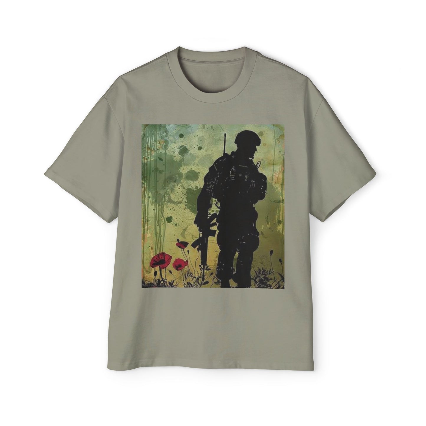 Soldier Silhouette Oversized Tee - Men's Heavy T-Shirt for Veterans and Military Enthusiasts