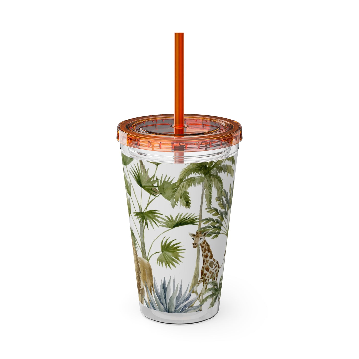 Sunsplash Jungle Tumbler with Straw - 16oz Tropical Wildlife Drinkware