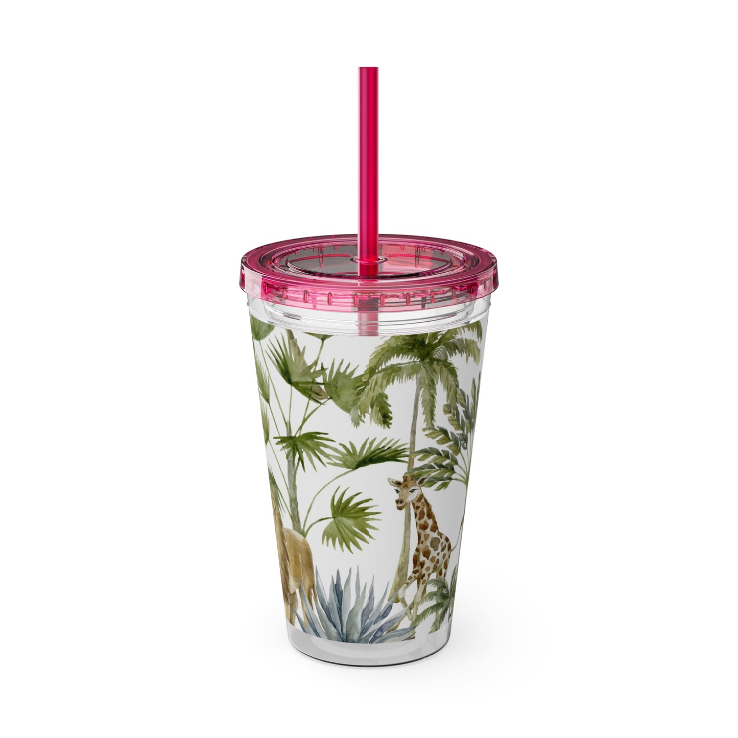 Sunsplash Jungle Tumbler with Straw - 16oz Tropical Wildlife Drinkware