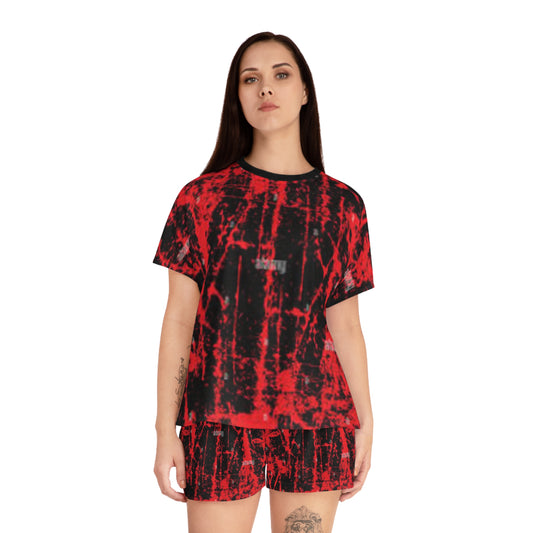 Stylish Red & Black Women's Short Pajama Set