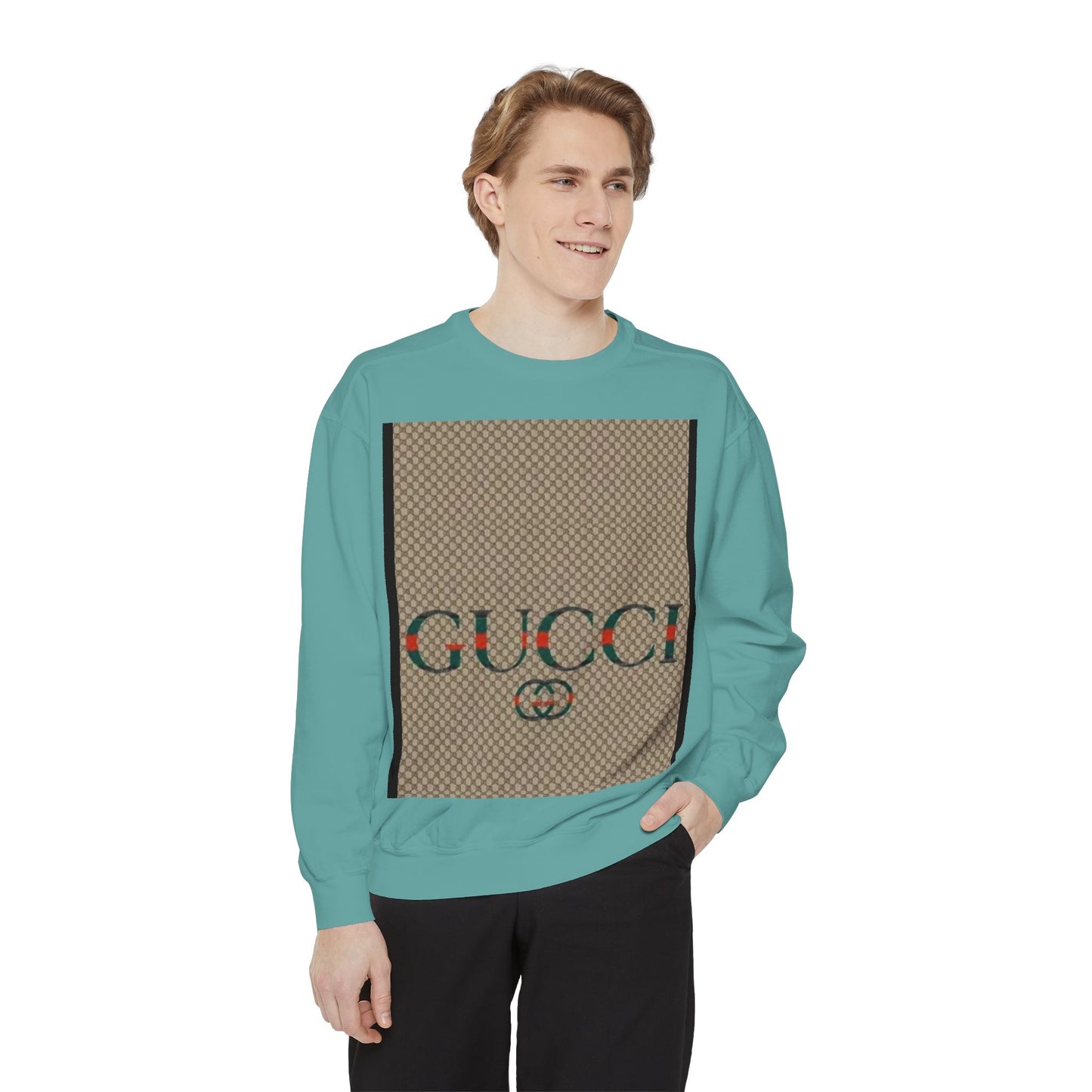 Fashionable Unisex Garment-Dyed Sweatshirt with GUCCI Design
