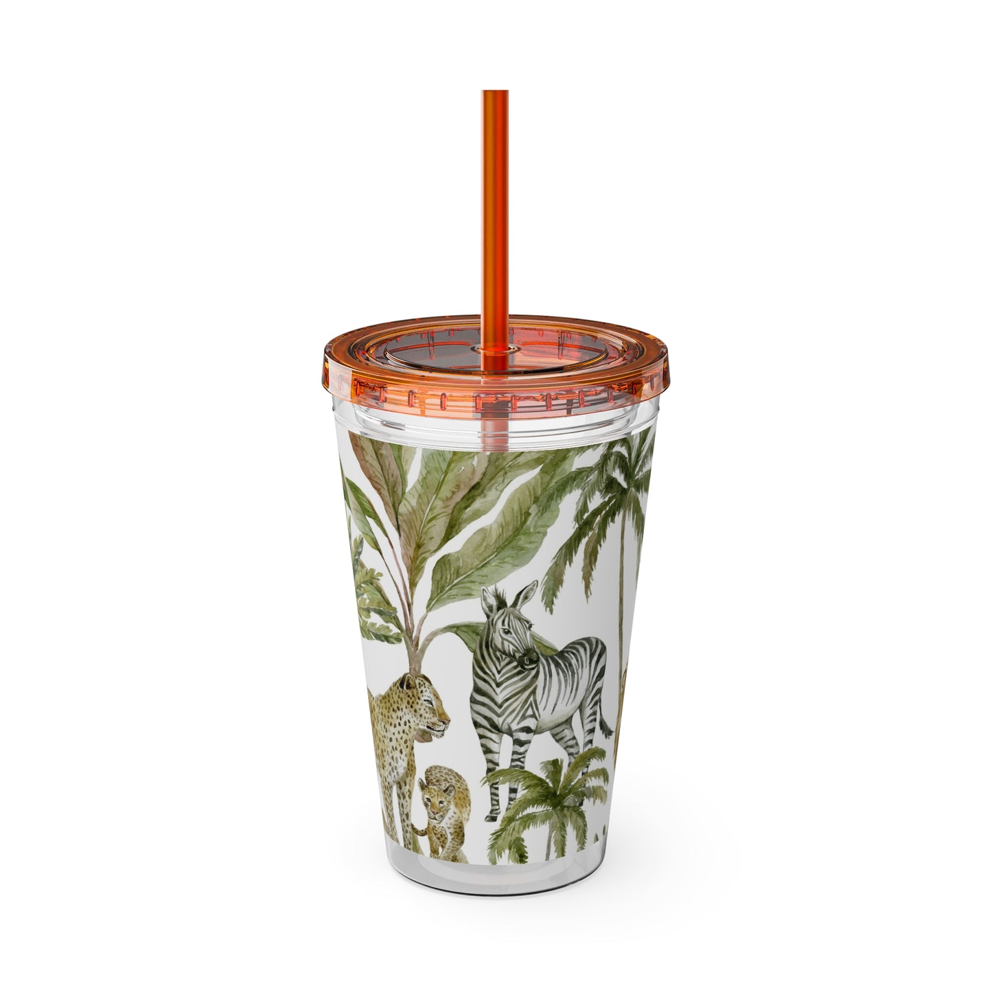Sunsplash Jungle Tumbler with Straw - 16oz Tropical Wildlife Drinkware