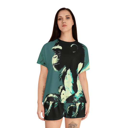 Chic Monkey Print Women's Short Pajama Set - Fun & Cozy Sleepwear