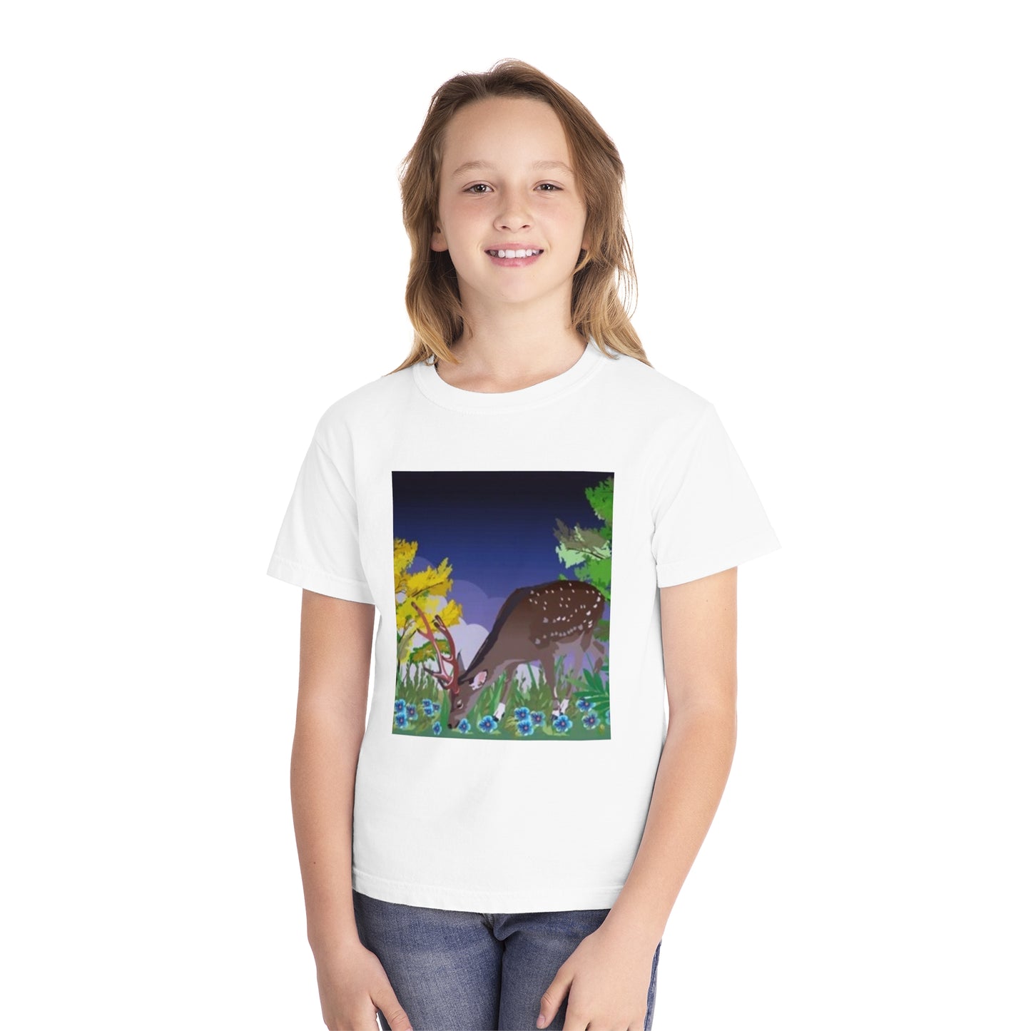 Youth Midweight Tee – Serene Deer in Nature Design
