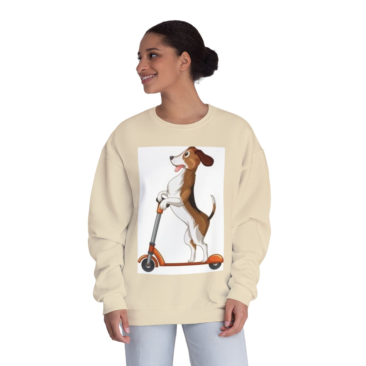 Dog Lover Crewneck Sweatshirt - Fun Beagle on Scooter Design