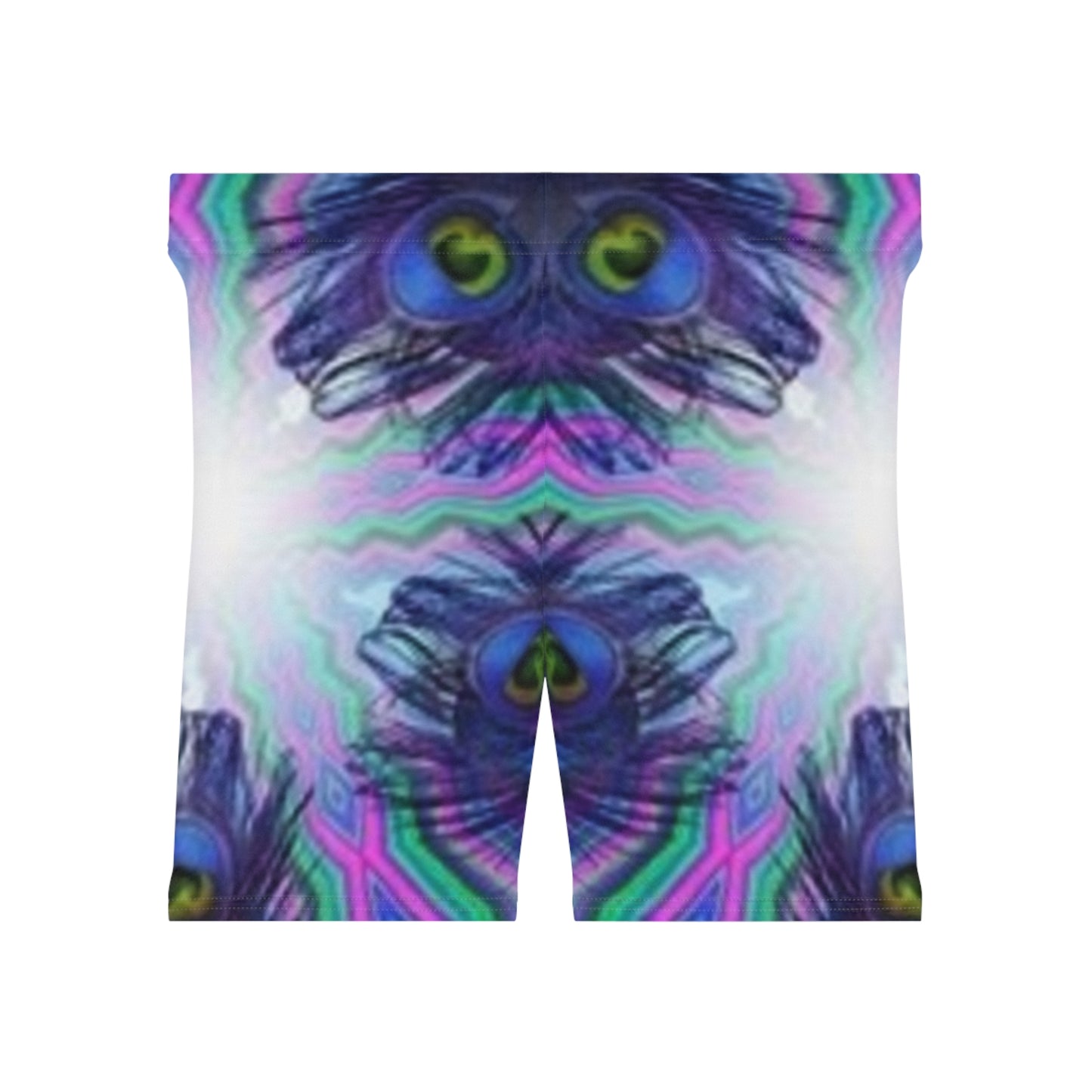 Vibrant Peacock Print Biker Shorts for Women - Perfect for Workouts and Casual Wear