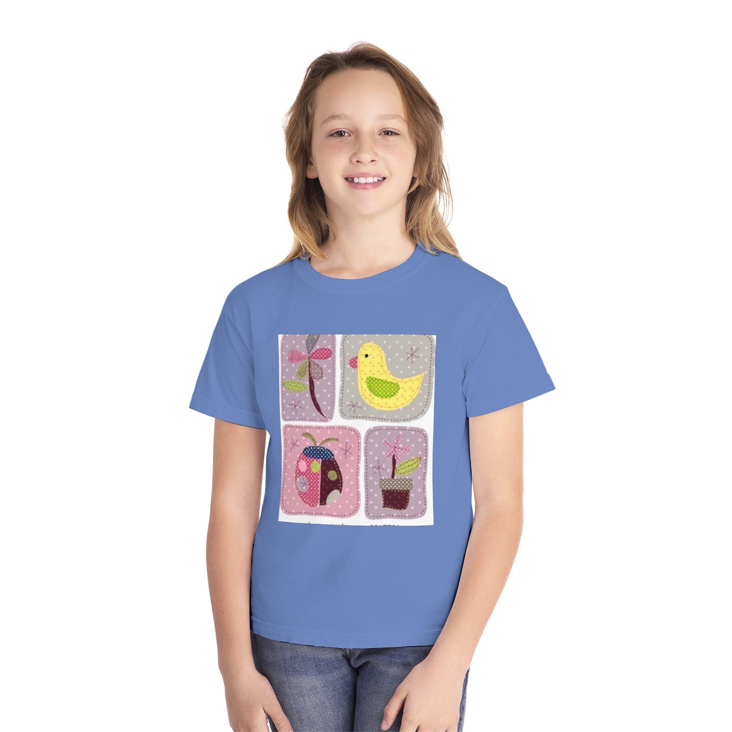 Whimsical Youth Midweight Tee with Cute Bird and Nature Designs