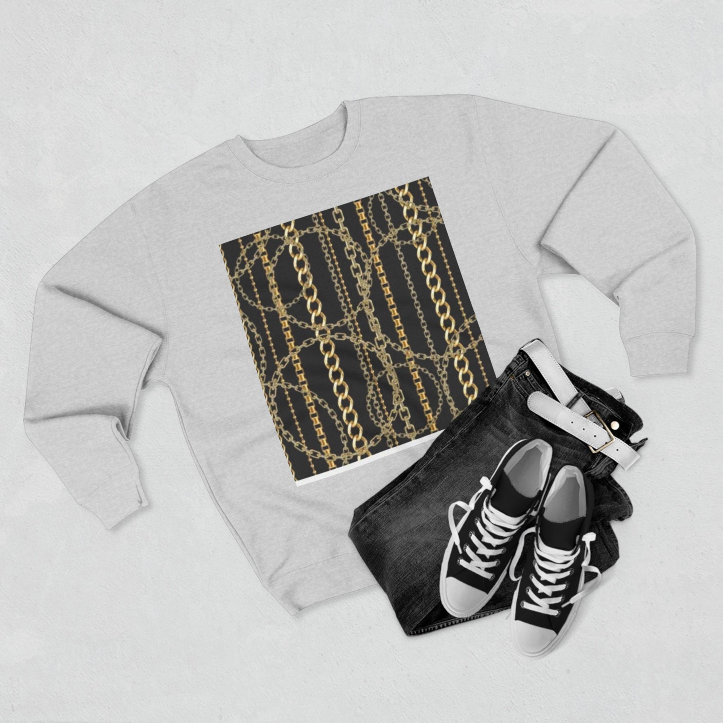 Gold Chain Pattern Unisex Crewneck Sweatshirt - Stylish, Comfortable, Perfect for Casual Wear