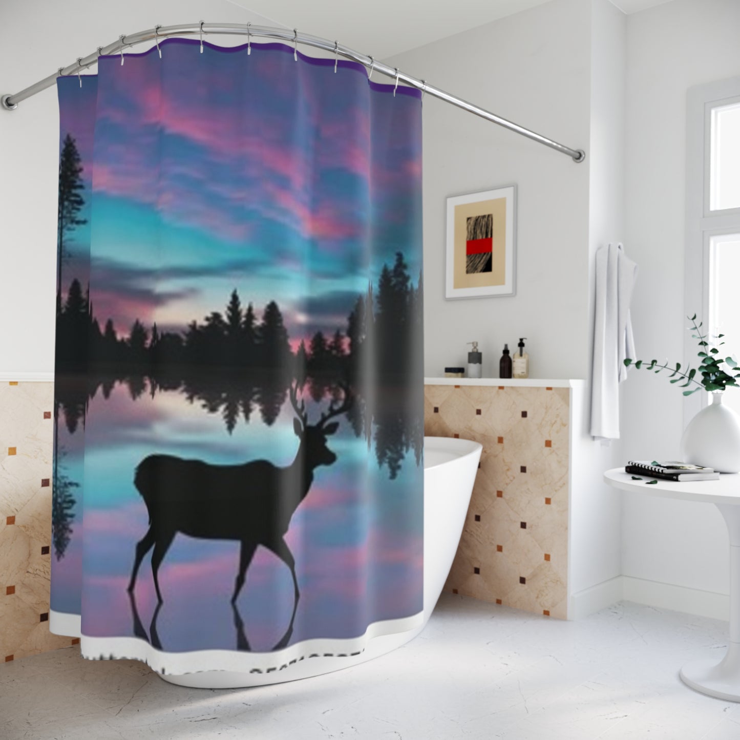 Serene Nature Shower Curtain - Vibrant Silhouette Design for a Calming Bathroom Atmosphere