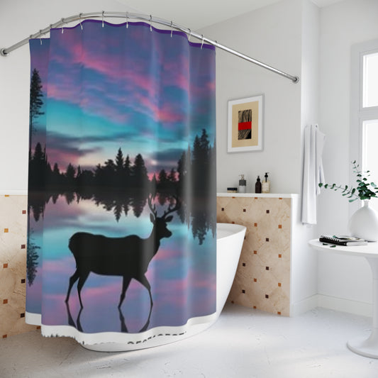 Serene Nature Shower Curtain - Vibrant Silhouette Design for a Calming Bathroom Atmosphere