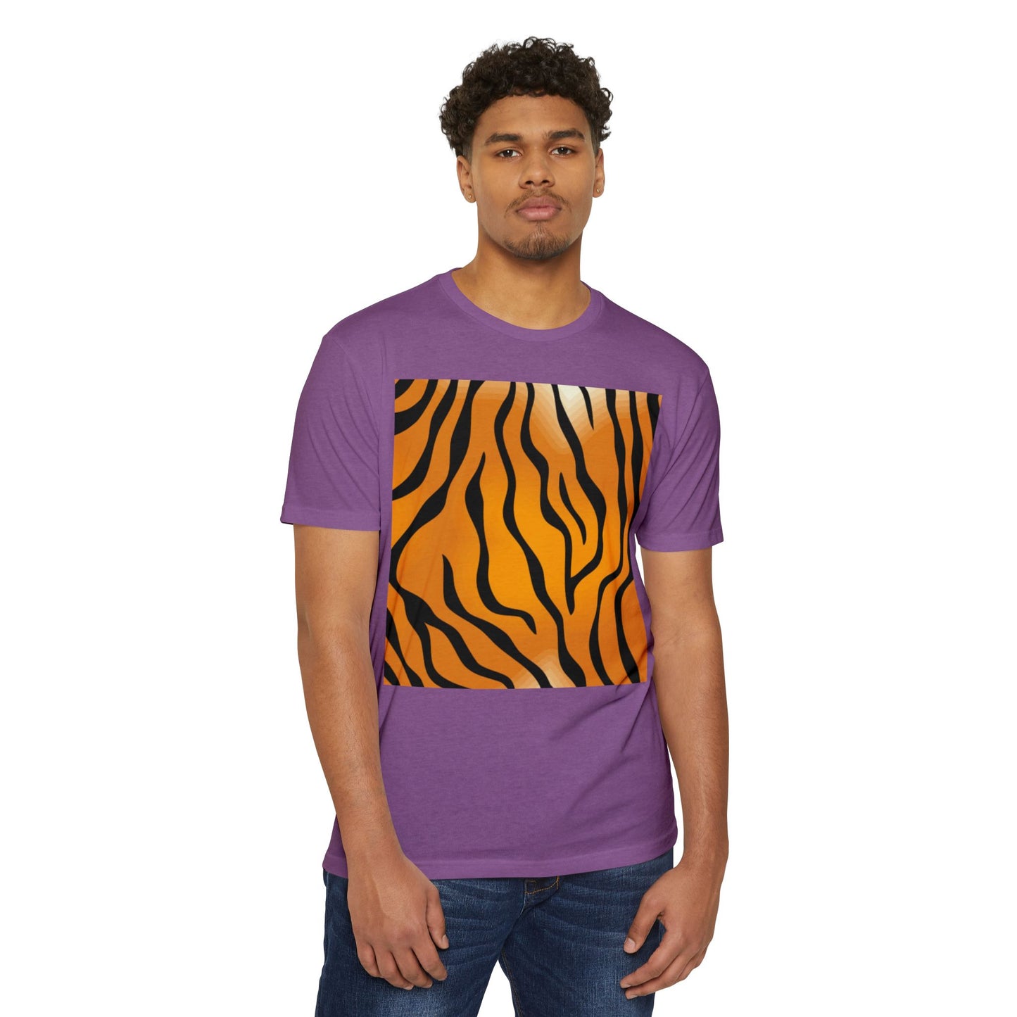 Unisex Tiger Stripe CVC Jersey T-Shirt - Bold Wild Pattern for Casual Wear
