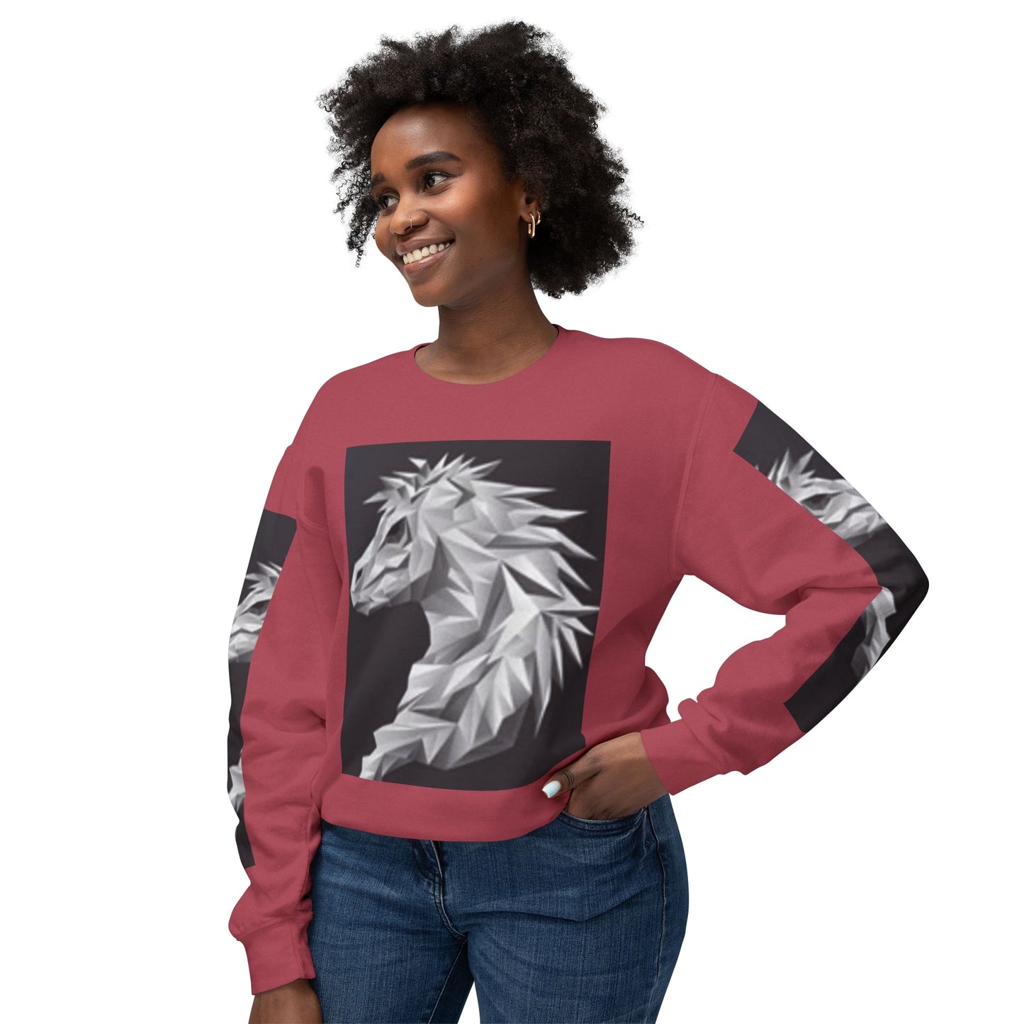 Unisex Lightweight Crewneck Sweatshirt - Stylish Geometric Horse Design