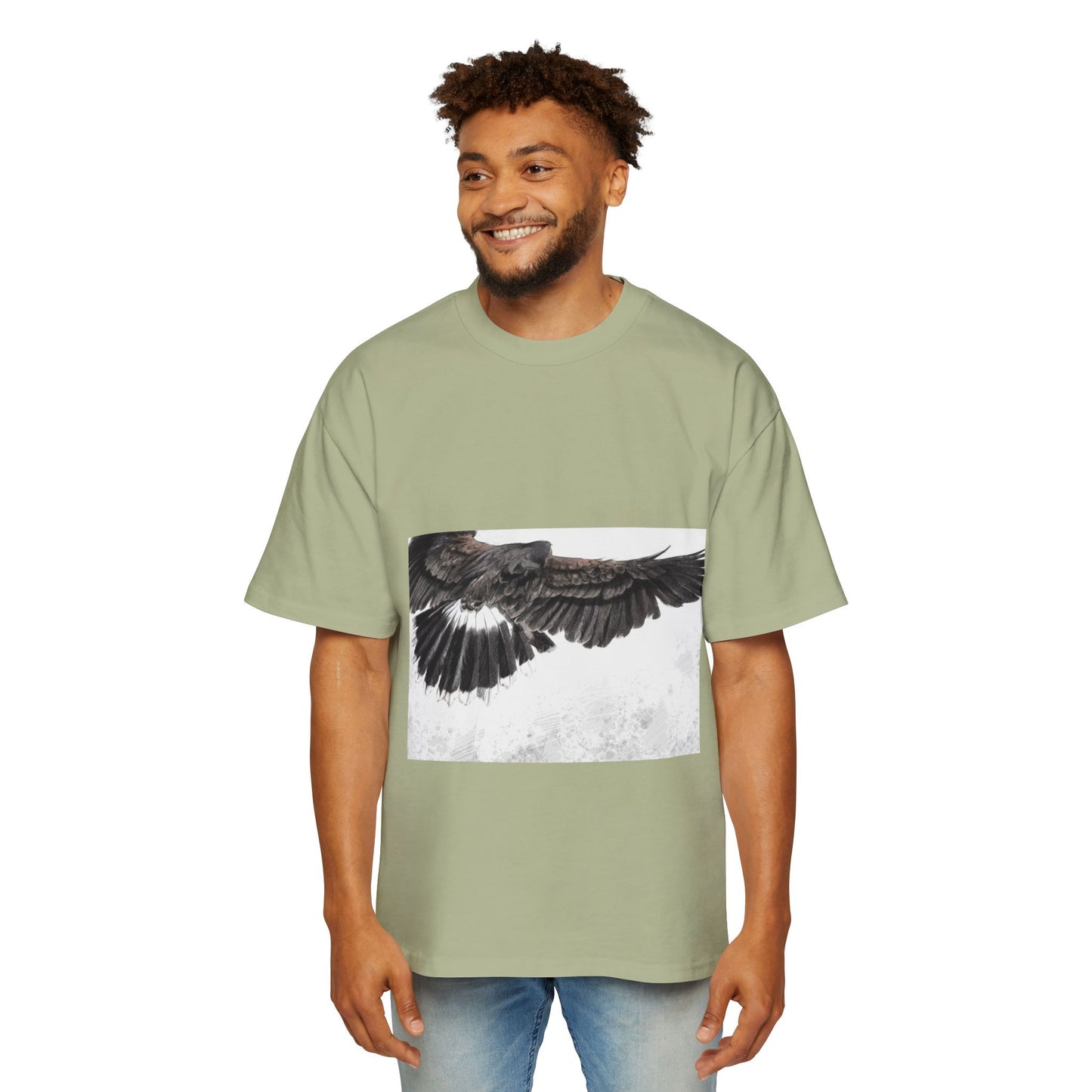 Men's Heavy Oversized Tee - Bold Eagle and Skull Print