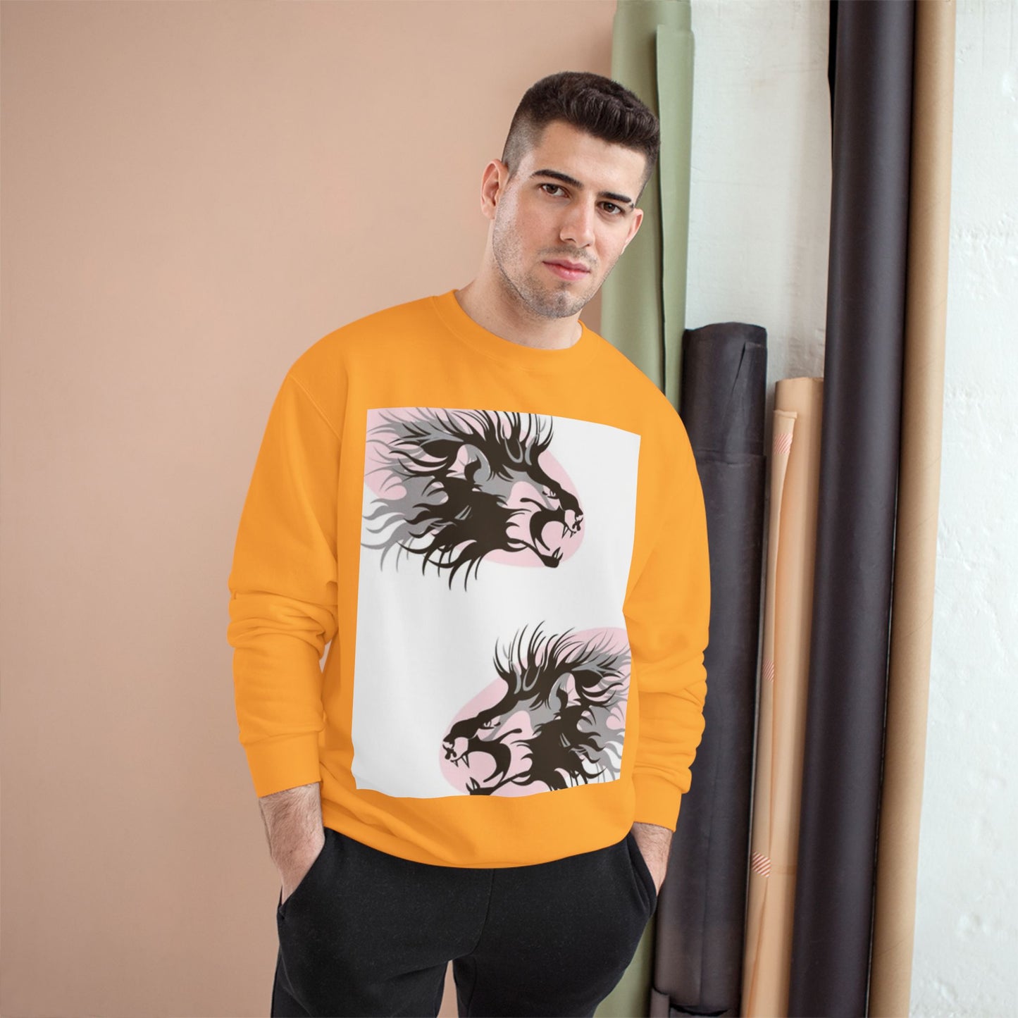 Fierce Lion Champion Sweatshirt - Bold Graphic, Unisex Casualwear