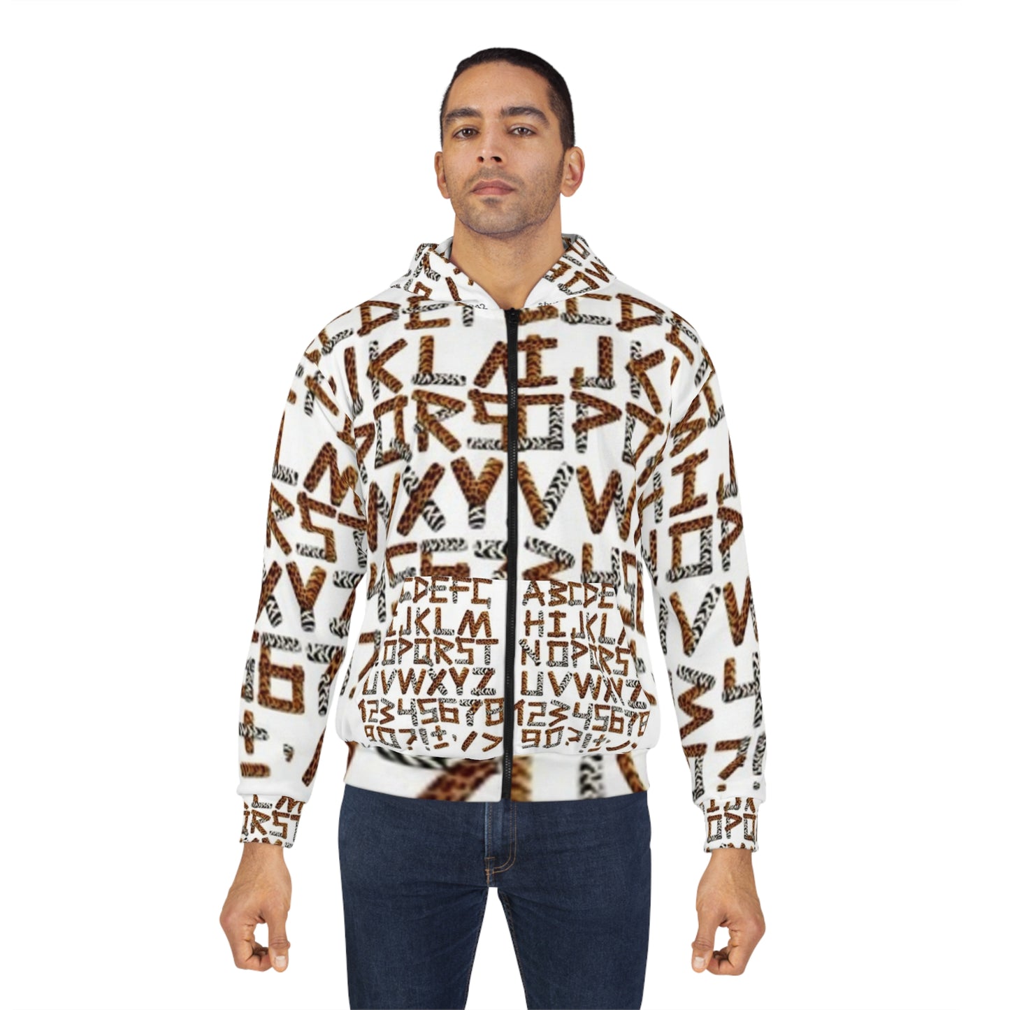 Safari-Inspired Unisex Zip Hoodie with Animal Print Letters
