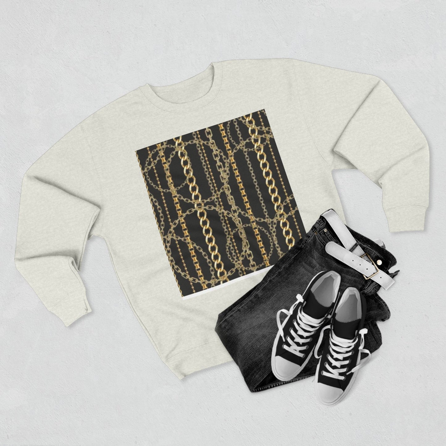 Gold Chain Pattern Unisex Crewneck Sweatshirt - Stylish, Comfortable, Perfect for Casual Wear