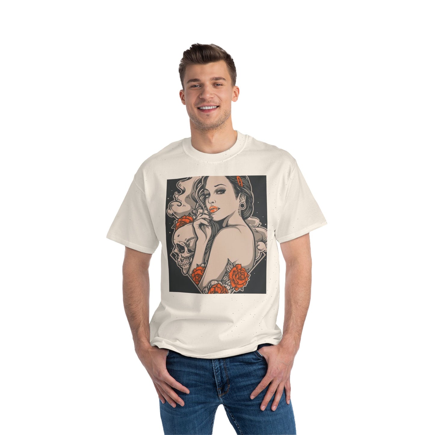 Edgy Vintage Floral Skull T-Shirt - Unisex Short Sleeve