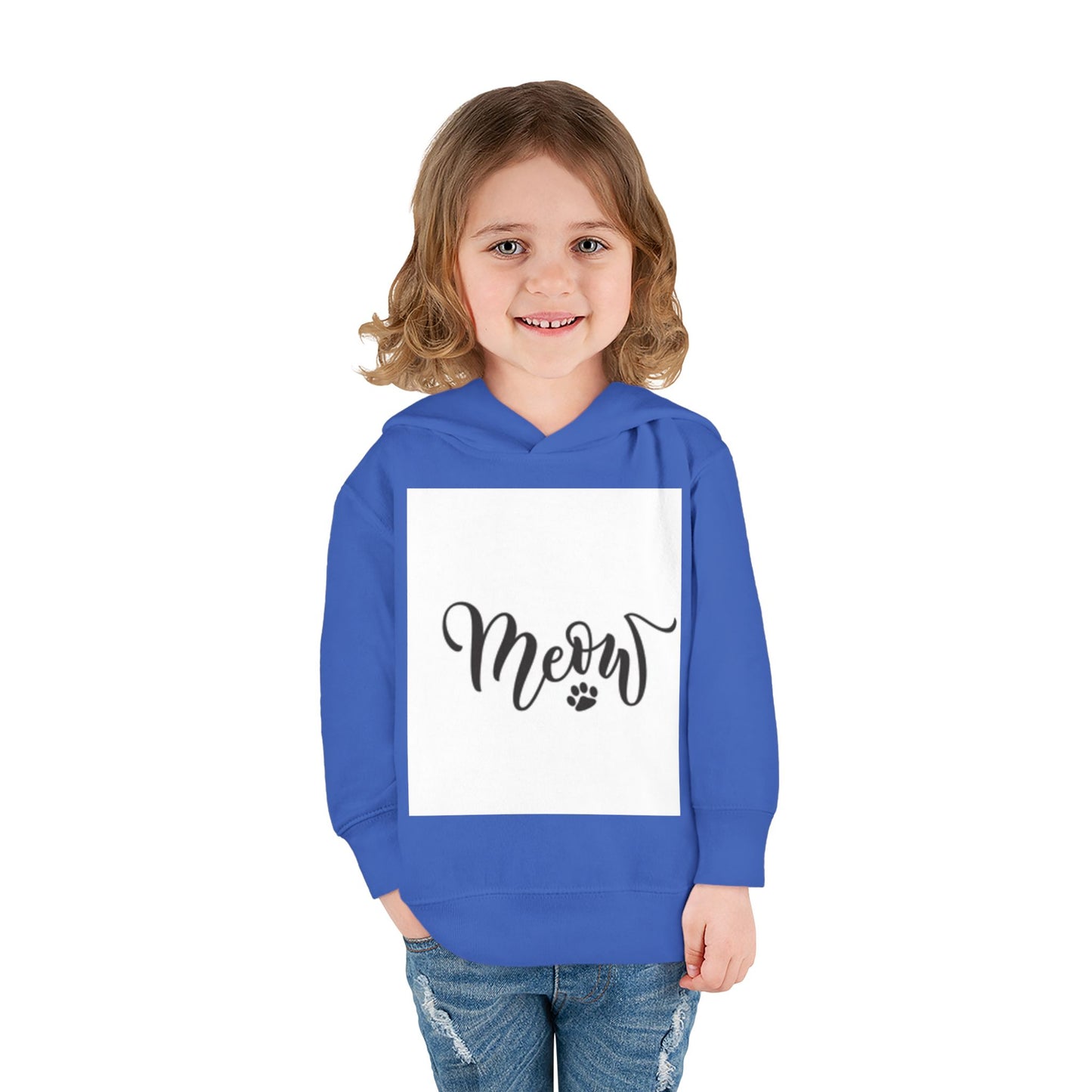 Cute Toddler Pullover Fleece Hoodie - 'Meow' Cat Design
