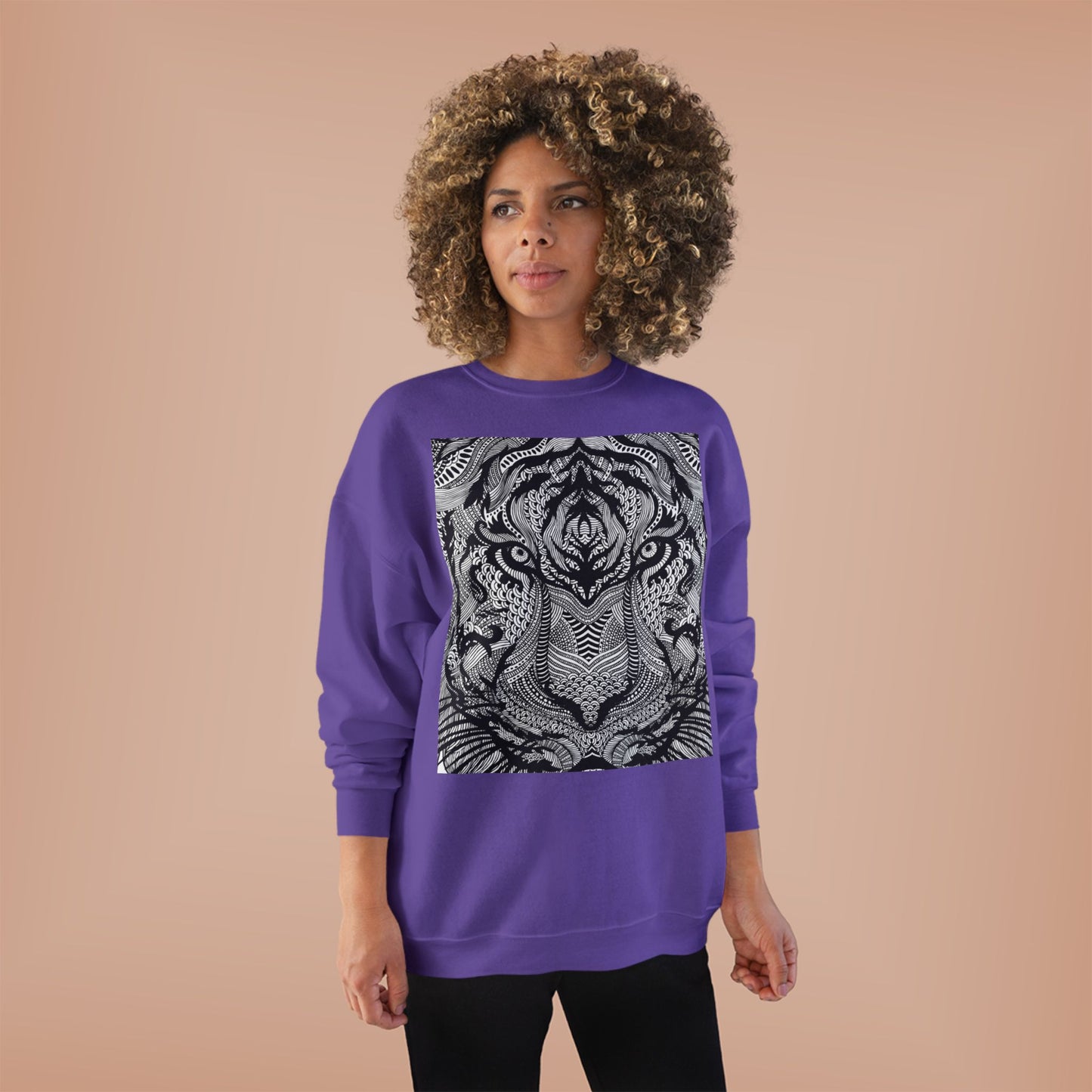Unisex EcoSmart Tiger Graphic Crewneck Sweatshirt - Bold Black & White Design