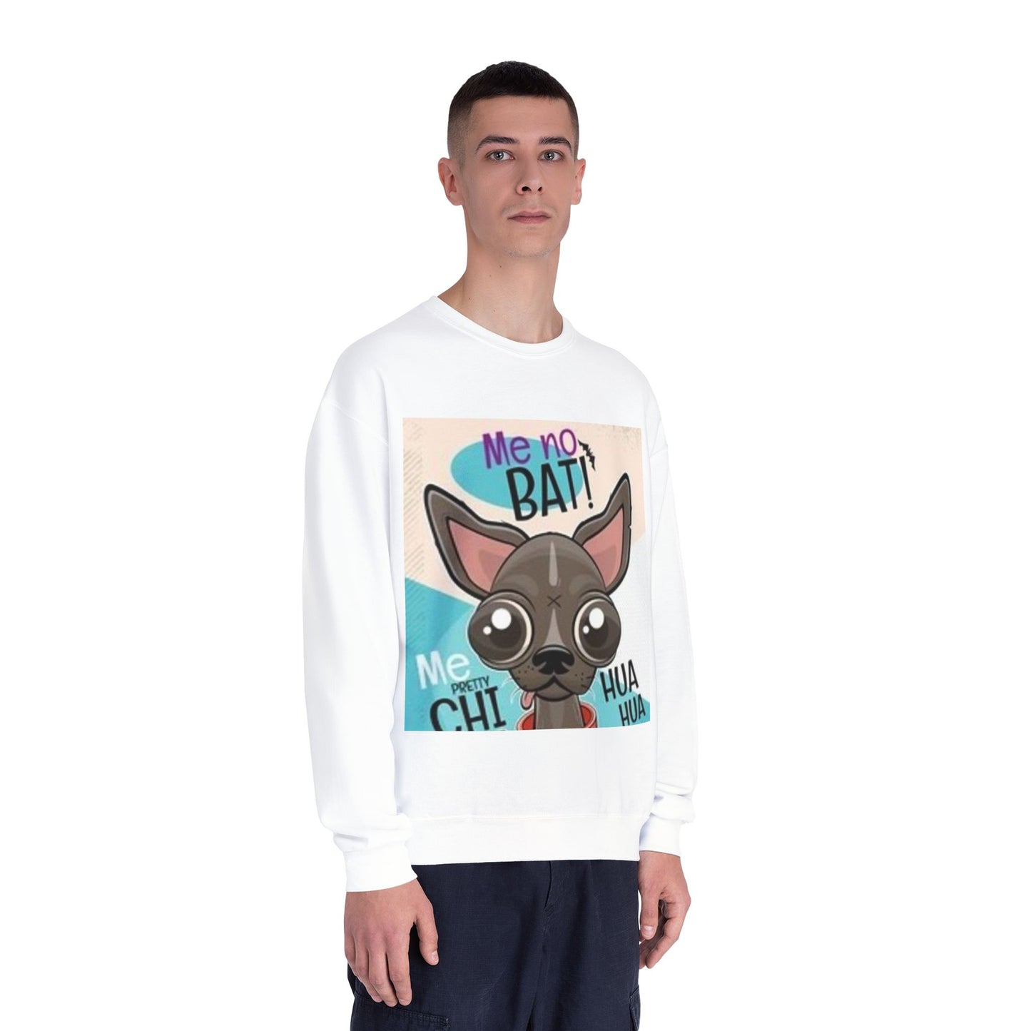 Funny Dog Lover Sweatshirt – "Me no BAT!" Unisex Crewneck