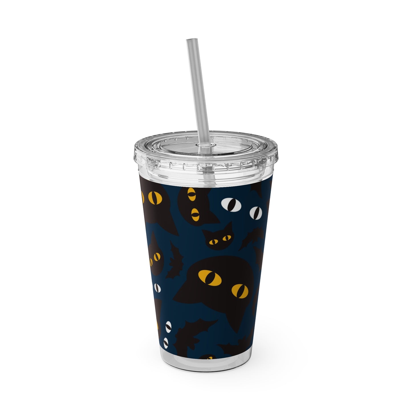Sunsplash Cat Tumbler with Straw – 16oz Halloween Travel Cup