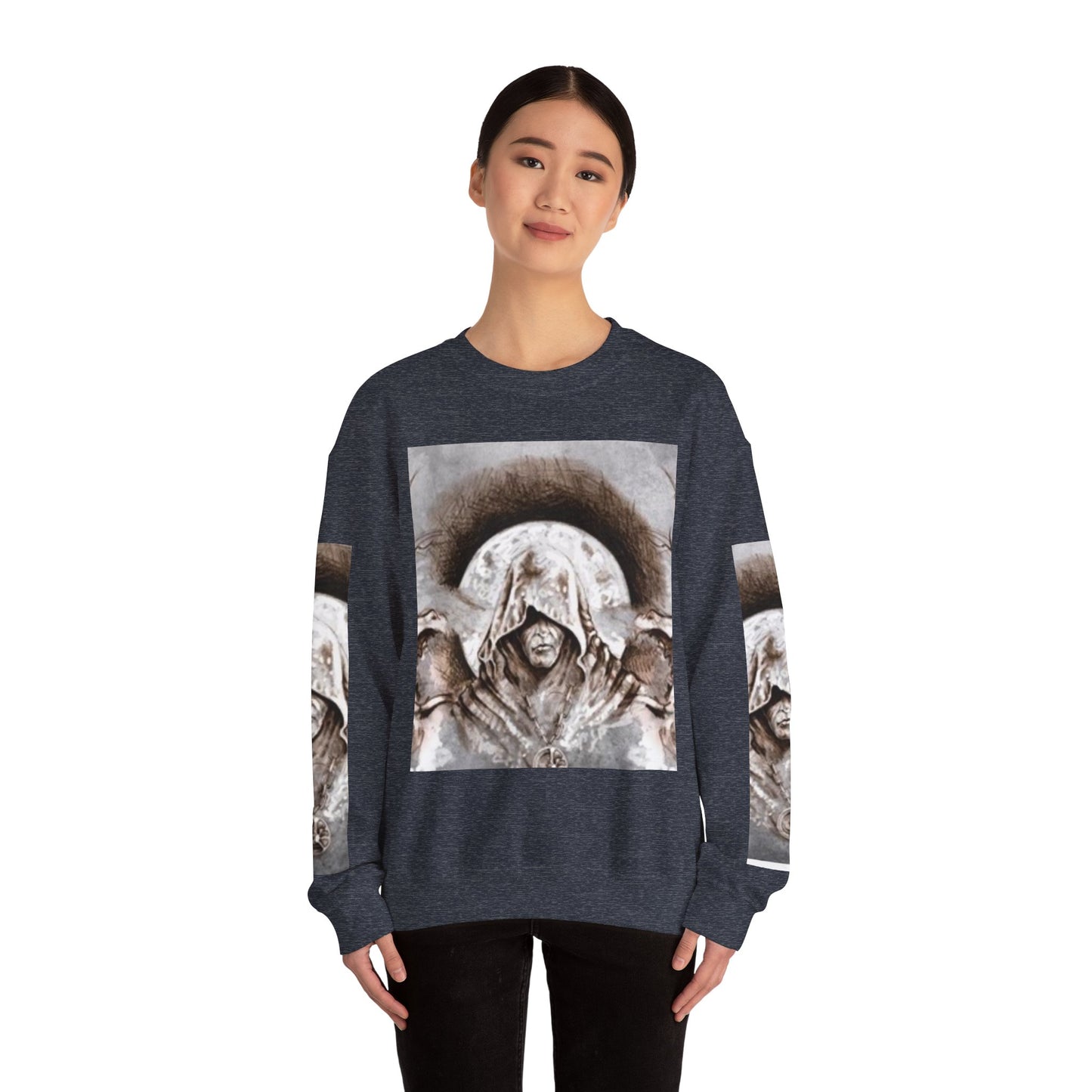 Mystical Hooded Figure Unisex Crewneck Sweatshirt - Fantasy Apparel for Dreamers