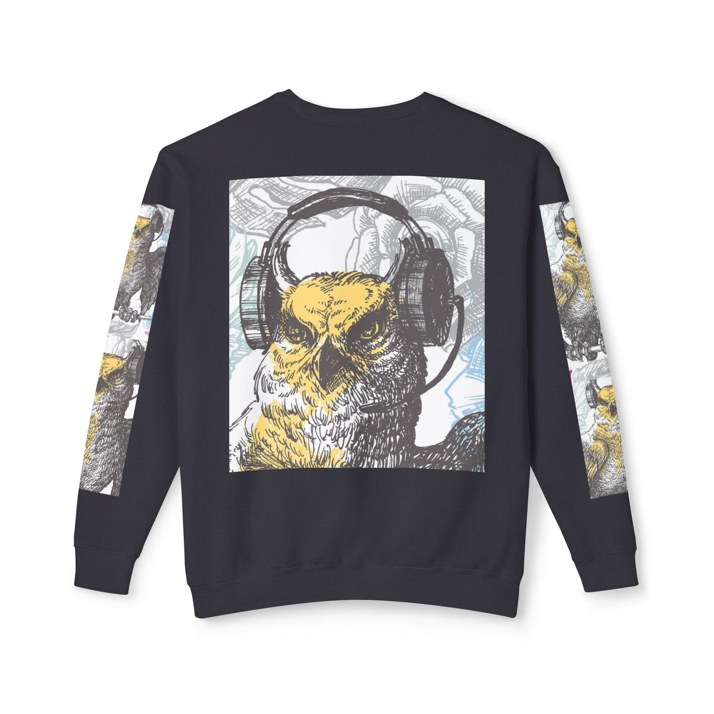 Music Lover's Owl Graphic Crewneck Sweatshirt - Unisex Lightweight Design